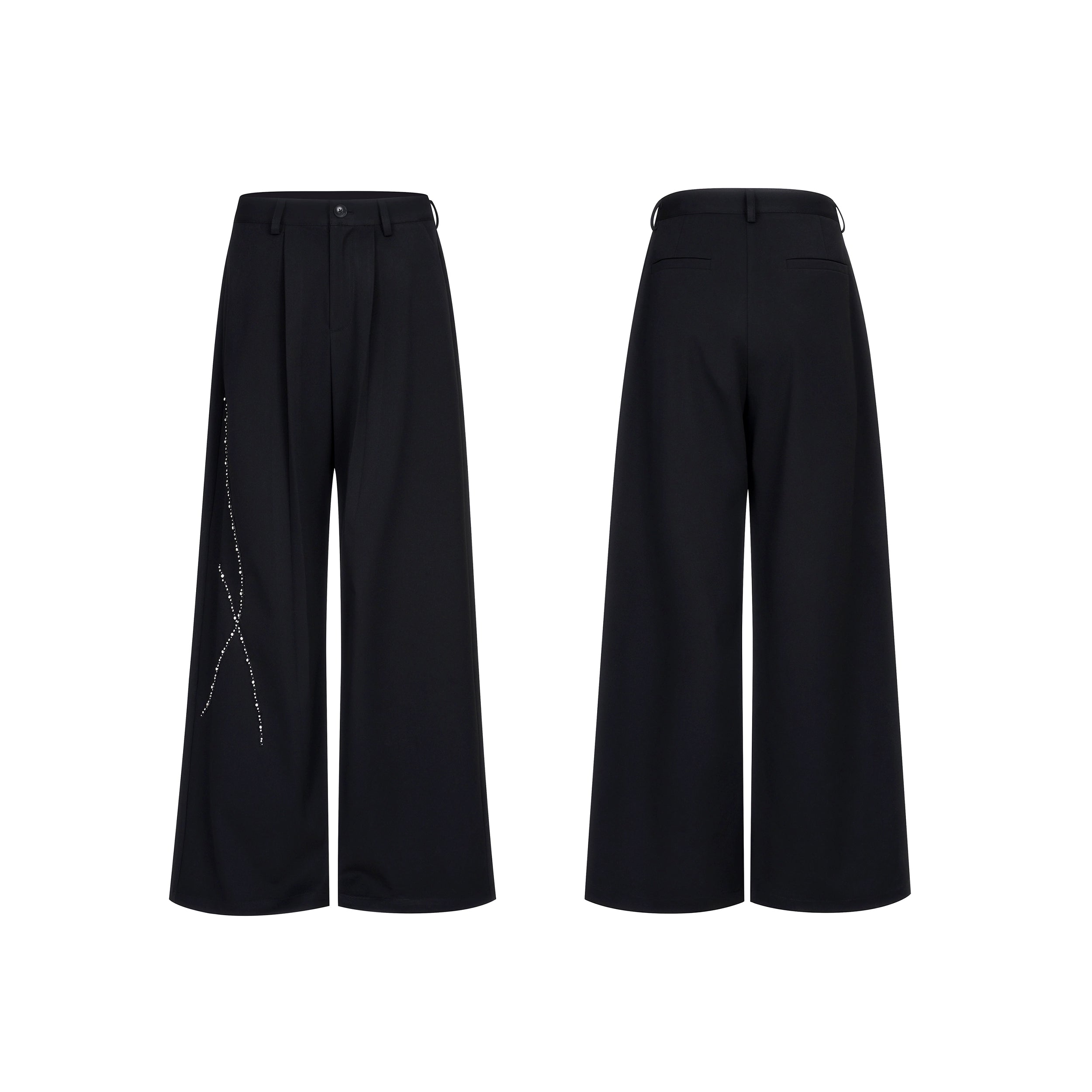 Cropped Embellished Black Blazer and Wide Leg Trousers Setup