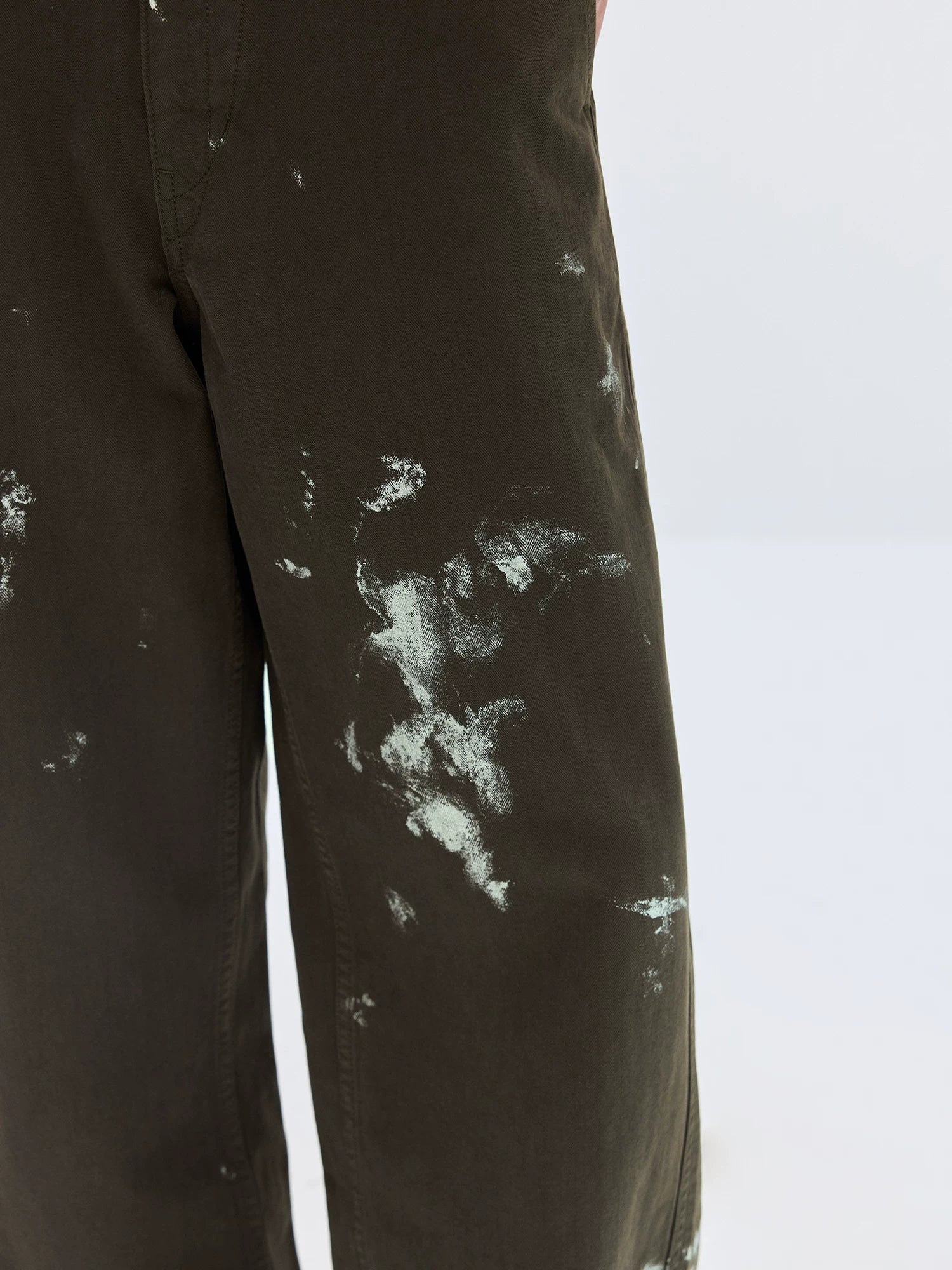 Dark Olive Paint-Splatter Straight-Leg Pants