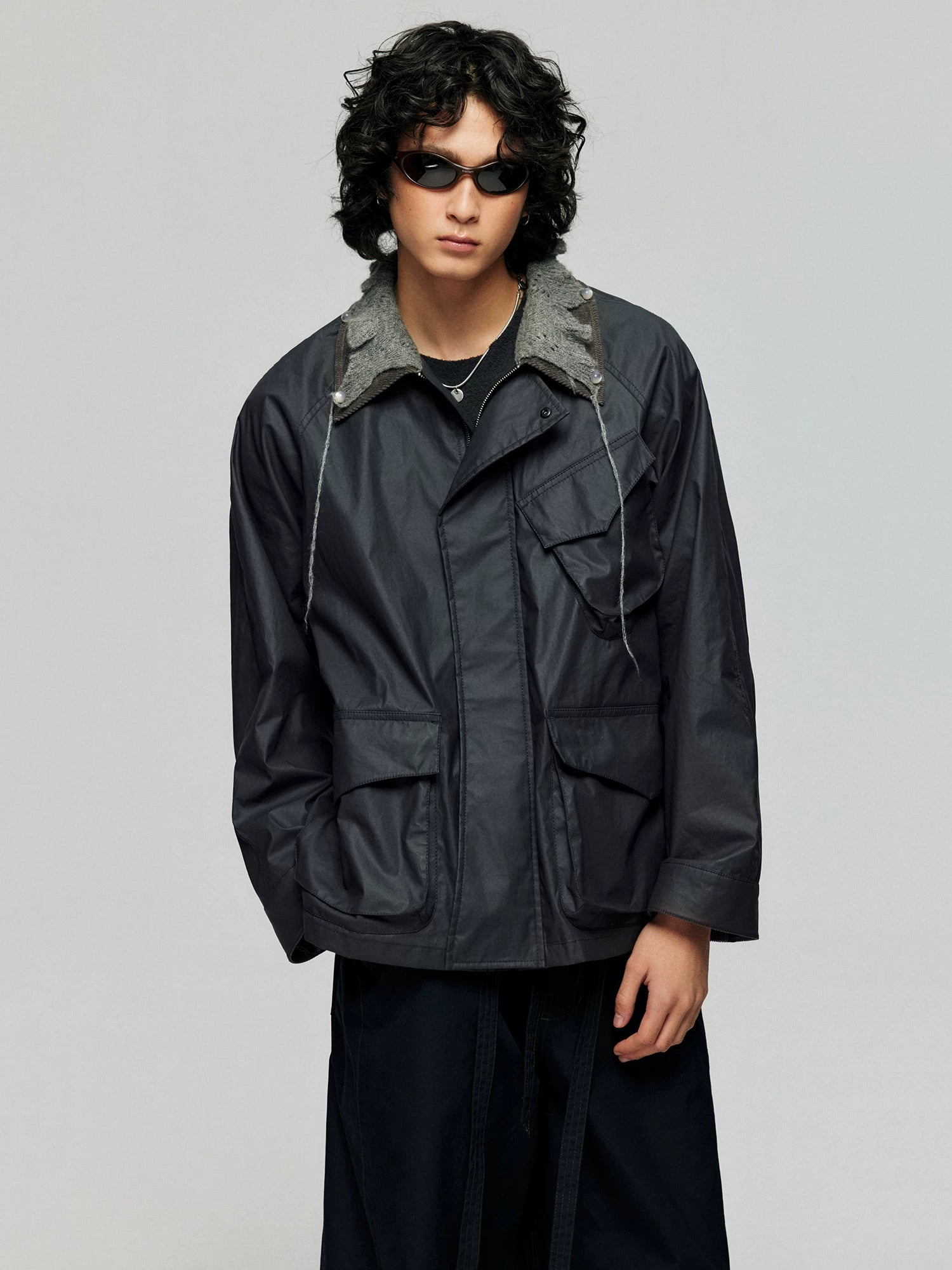 Contrast-Collar Utility Jacket