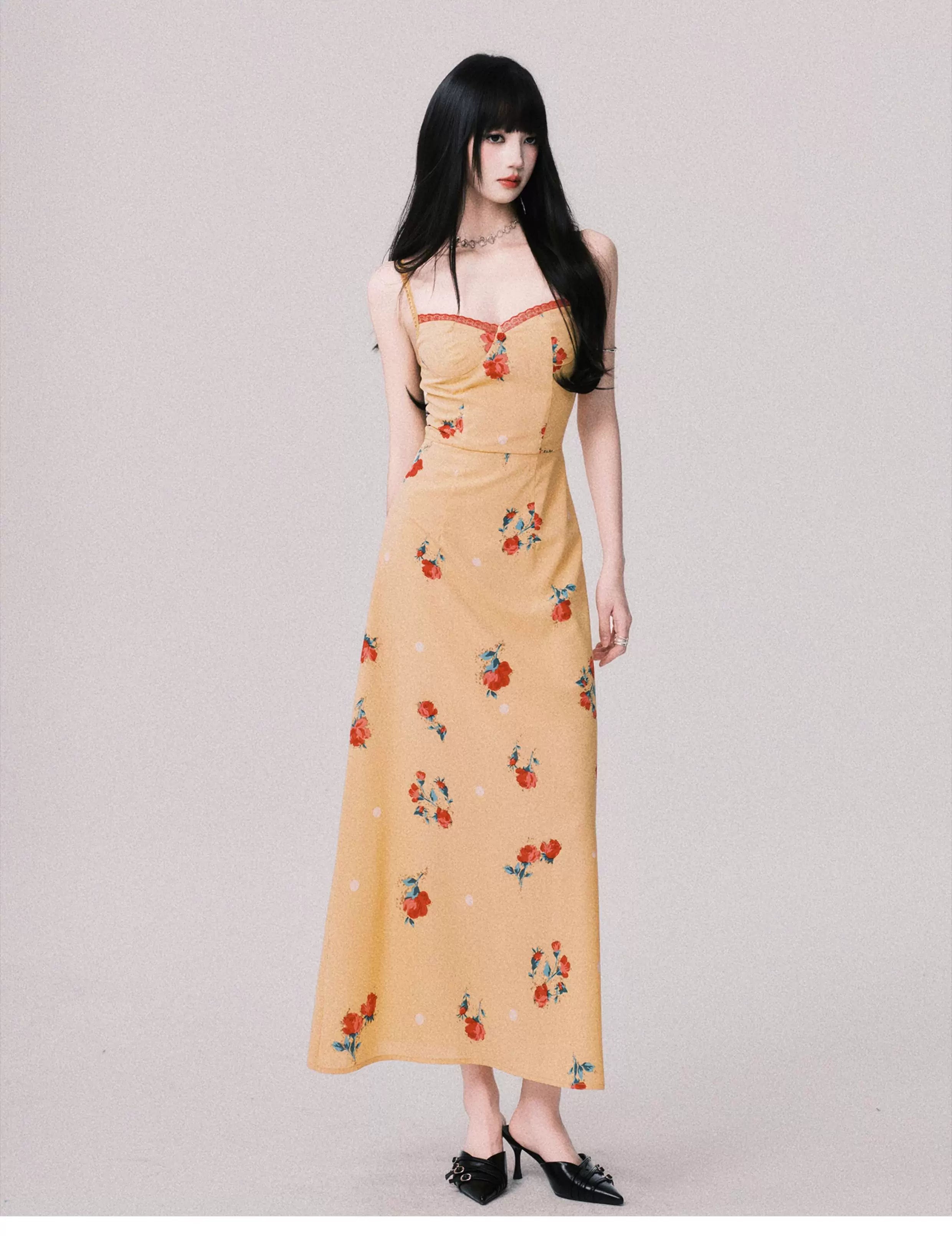Apricot Blossom Balcony Maxi Dress