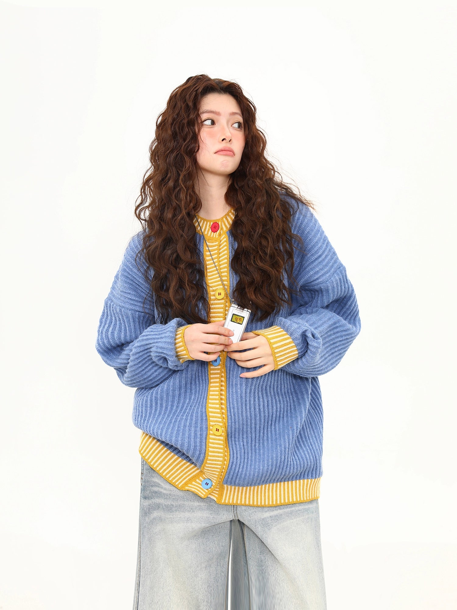 Sky Film Retro Contrast Cardigan