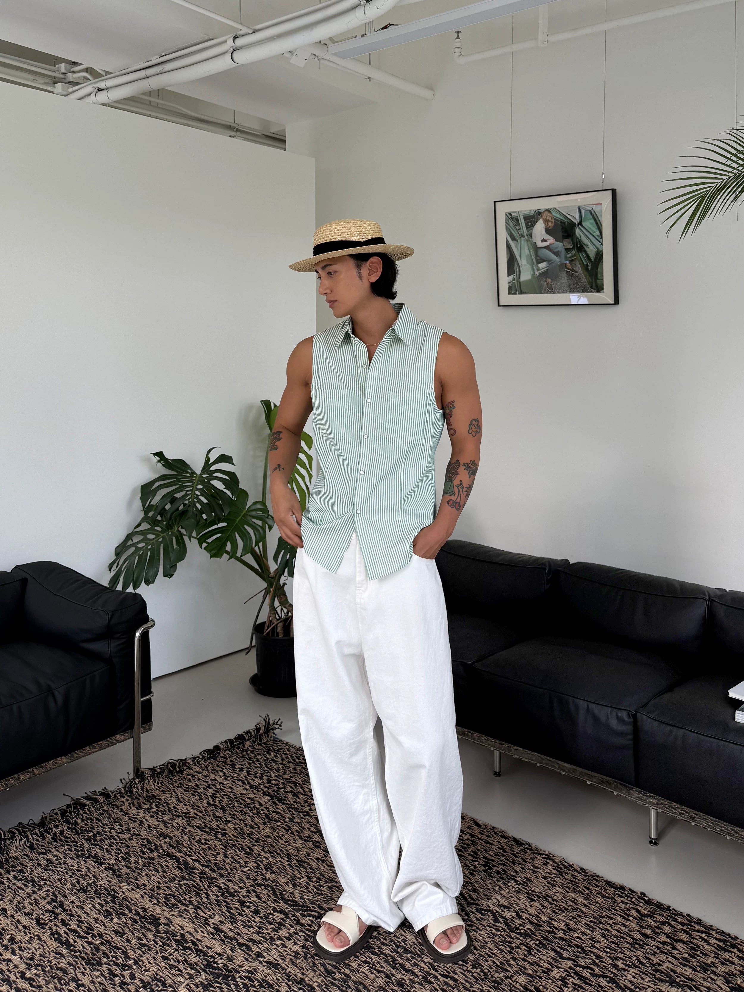 Seaside Stripe Sleeveless Collar Shirt