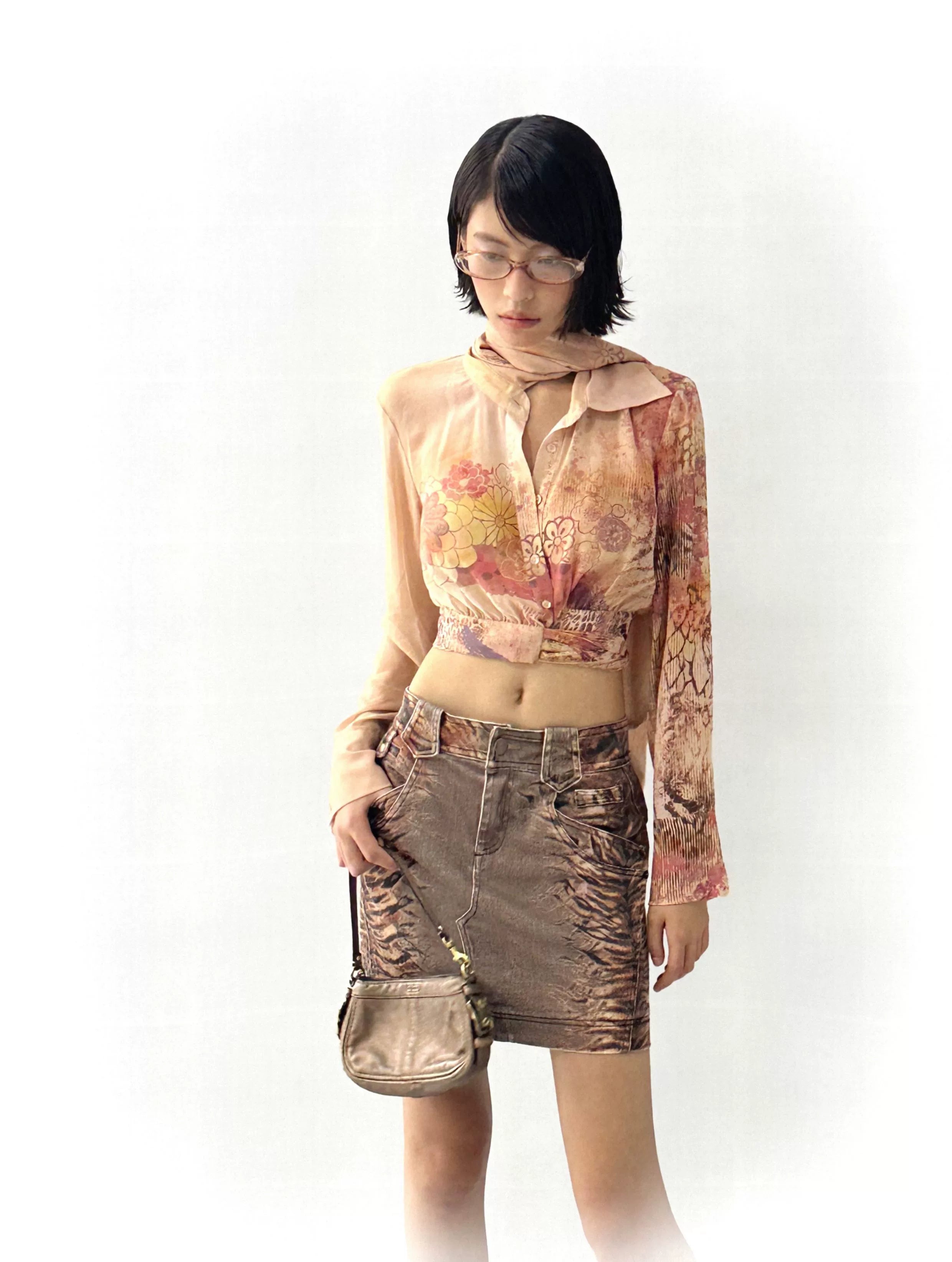 Ember Bloom Sheer Scarf Blouse