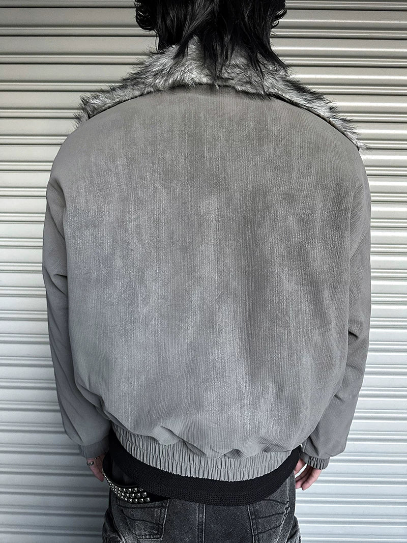 Frostbite V-Line Wolf-Fur Bomber Jacket