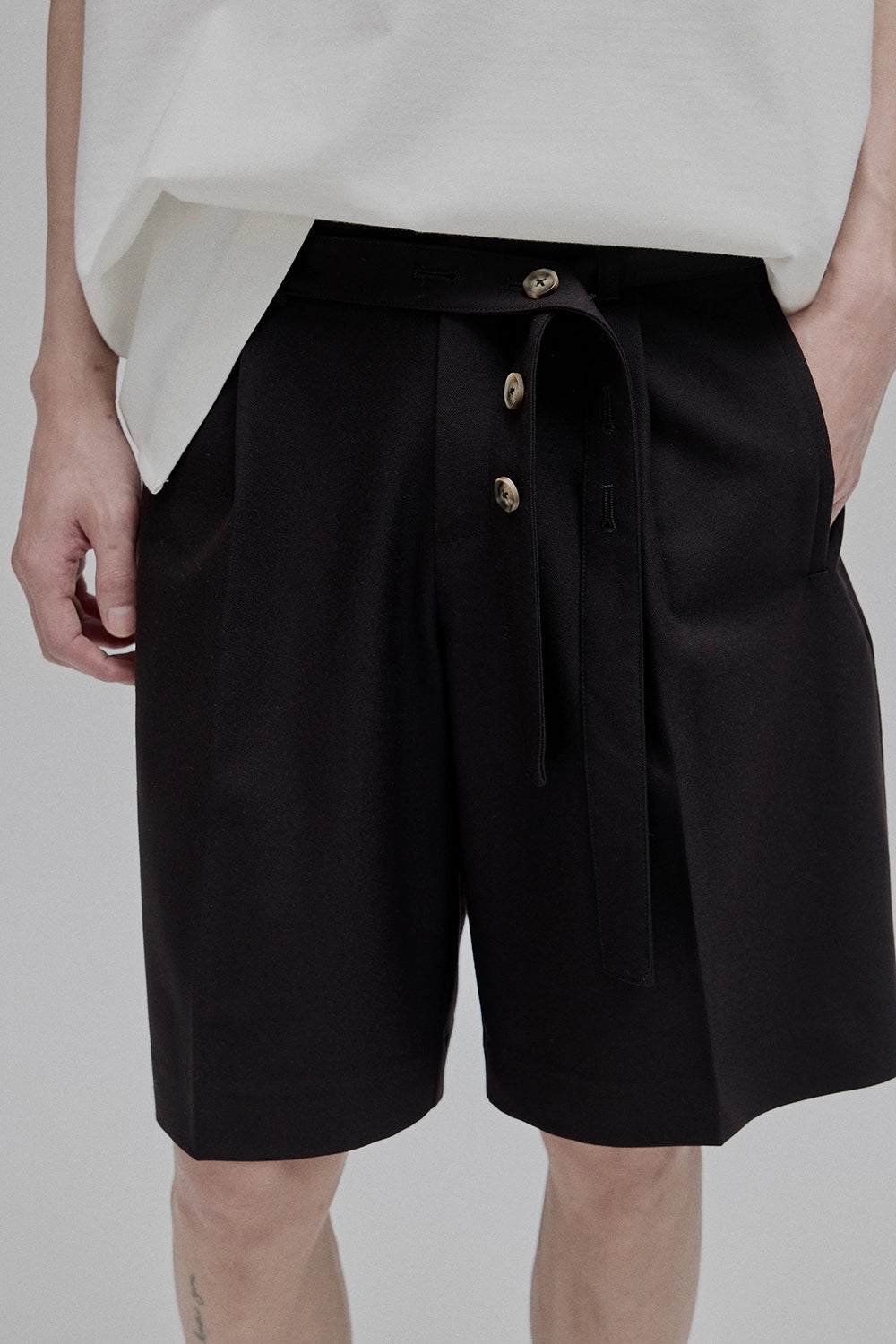 Draped Drawstring Mid-Length Shorts