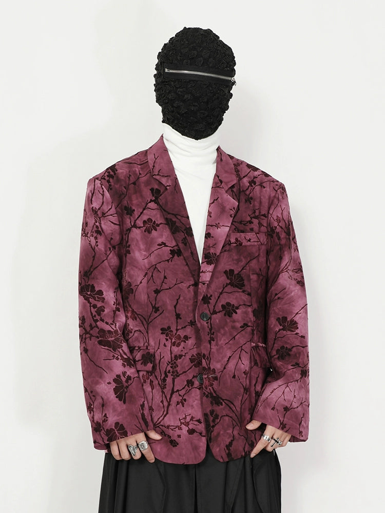 Pink Velvet Floral Pattern Blazer