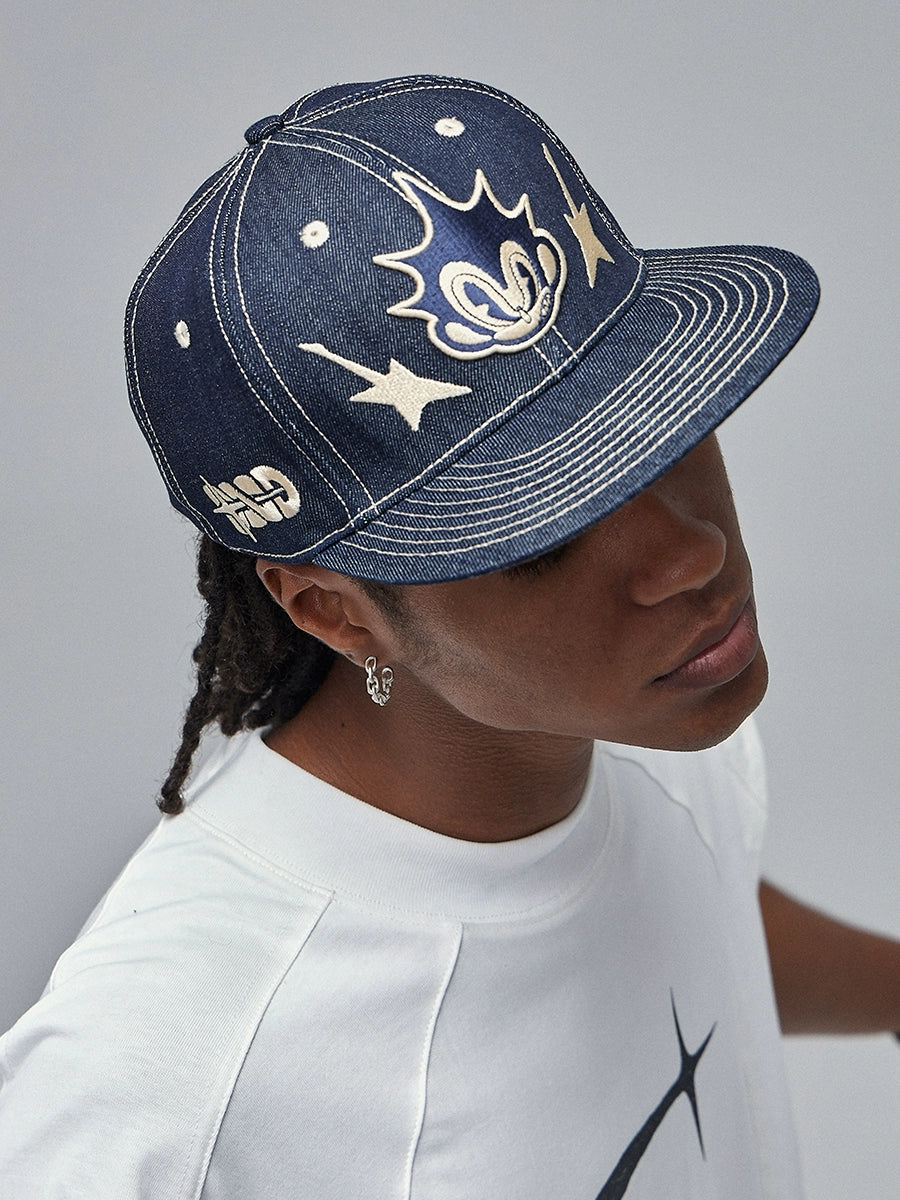 Cartoon Embroidered Denim Snapback Cap