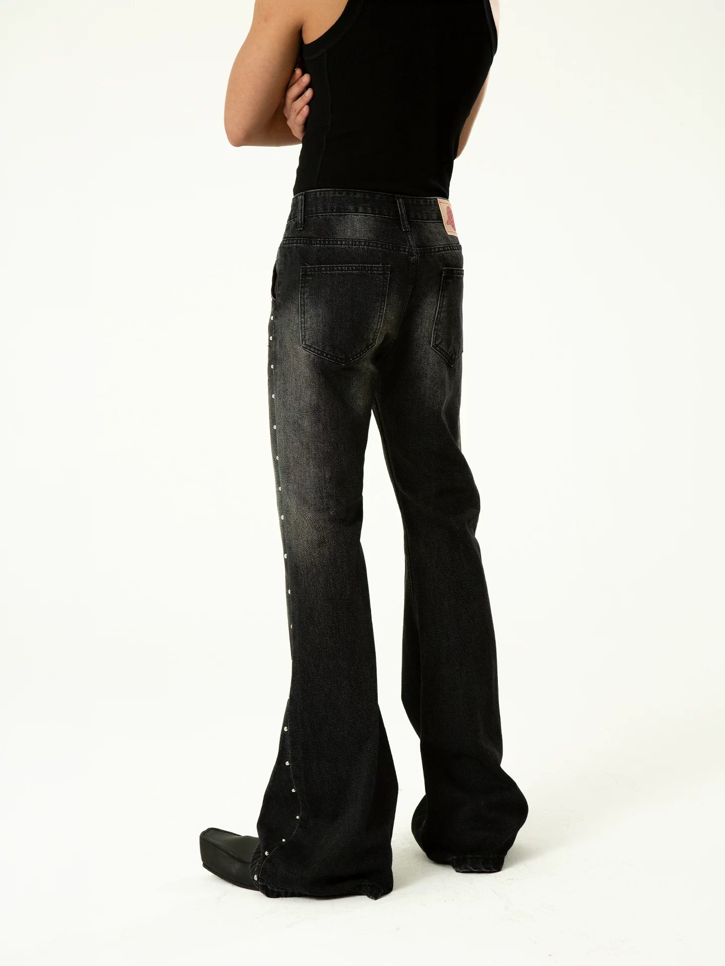 Side-Stitched Studded Flare Denim