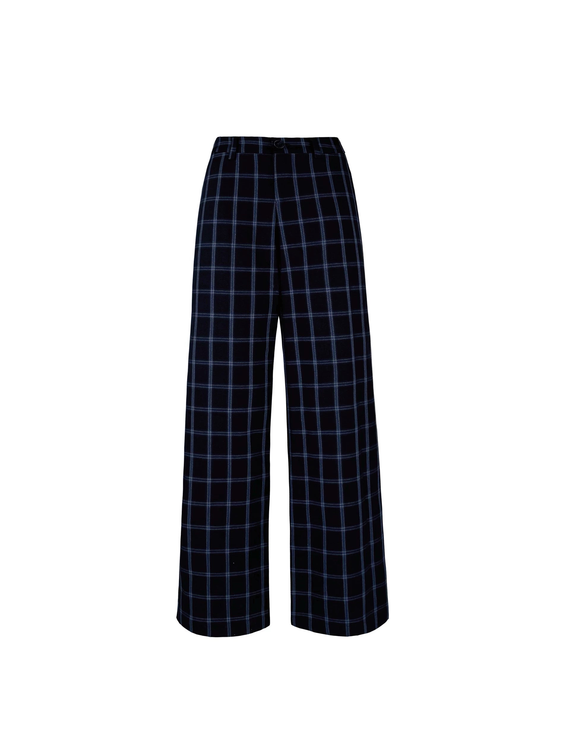 Low-Waist Blue Plaid Loose Casual Pants