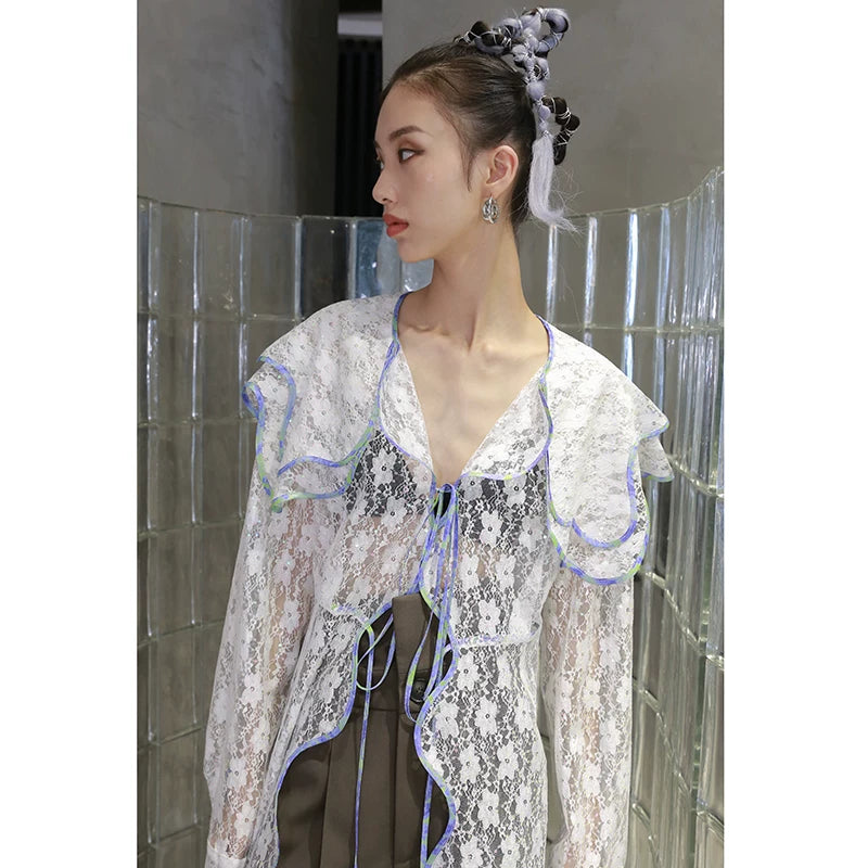 Iridescent Lace Sailor Collar Duster