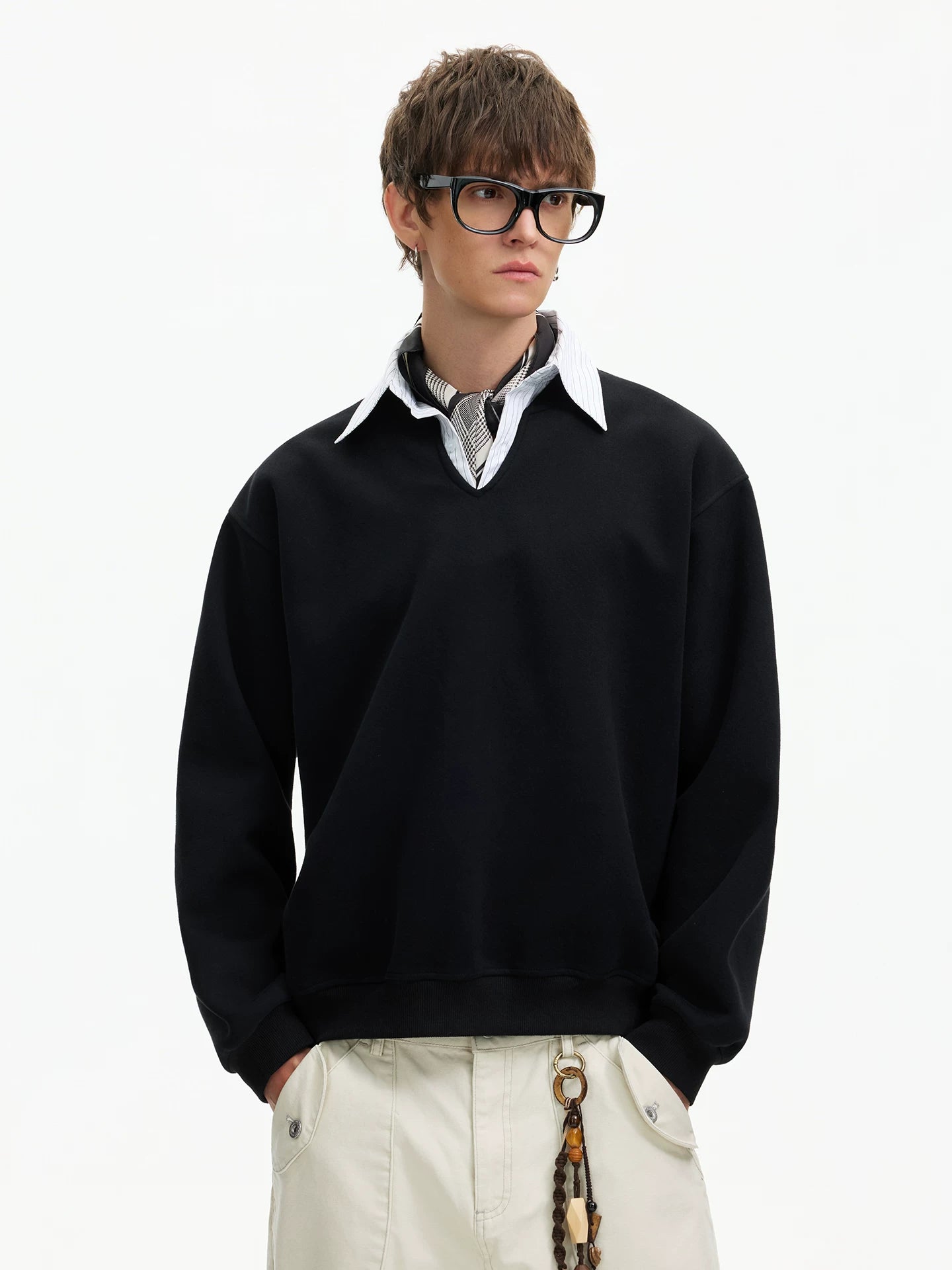 Scholarly Layered V‑Neck Sweatshirt