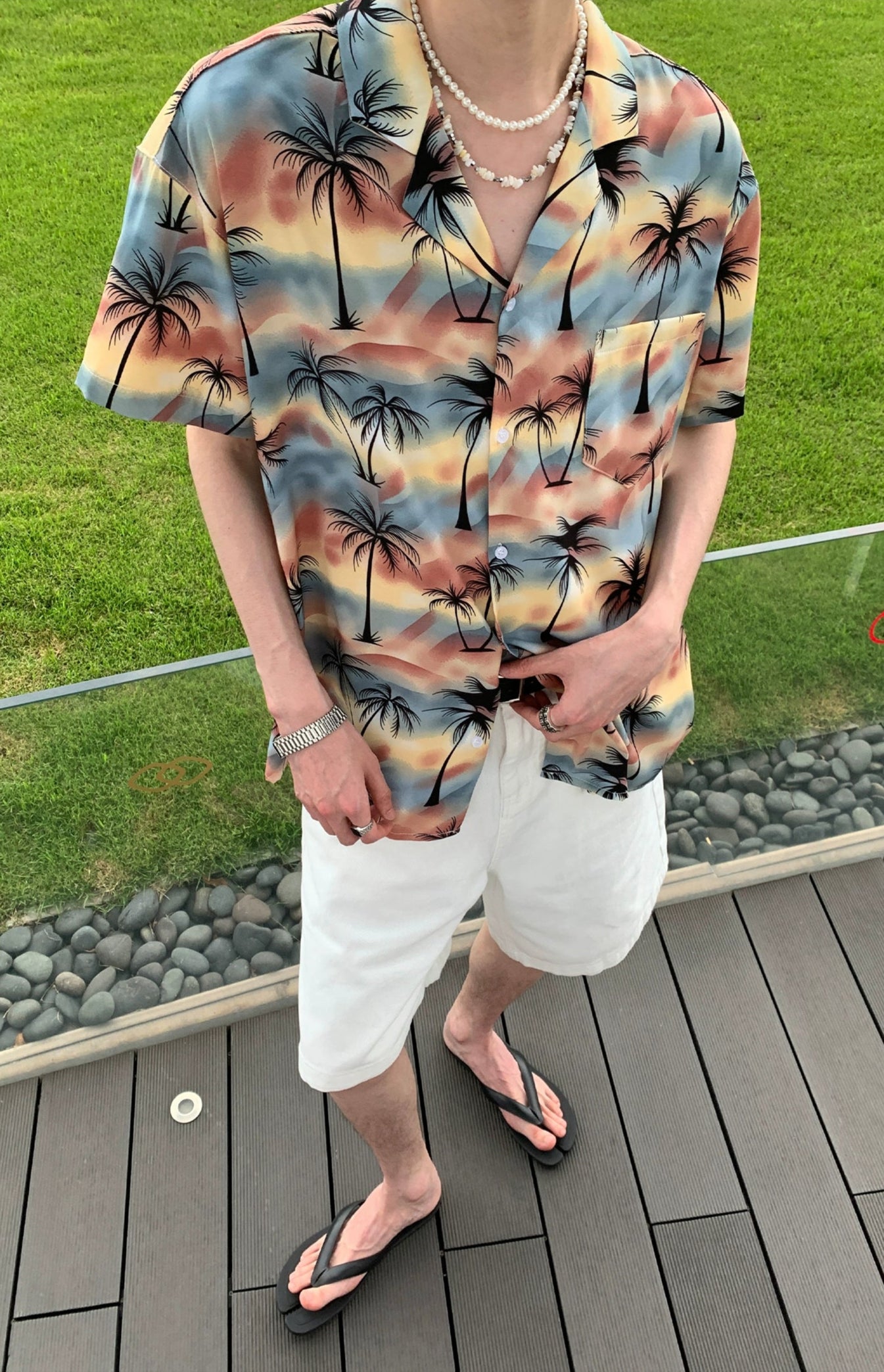 Tropical Sunset Palm Tree Print Shirt