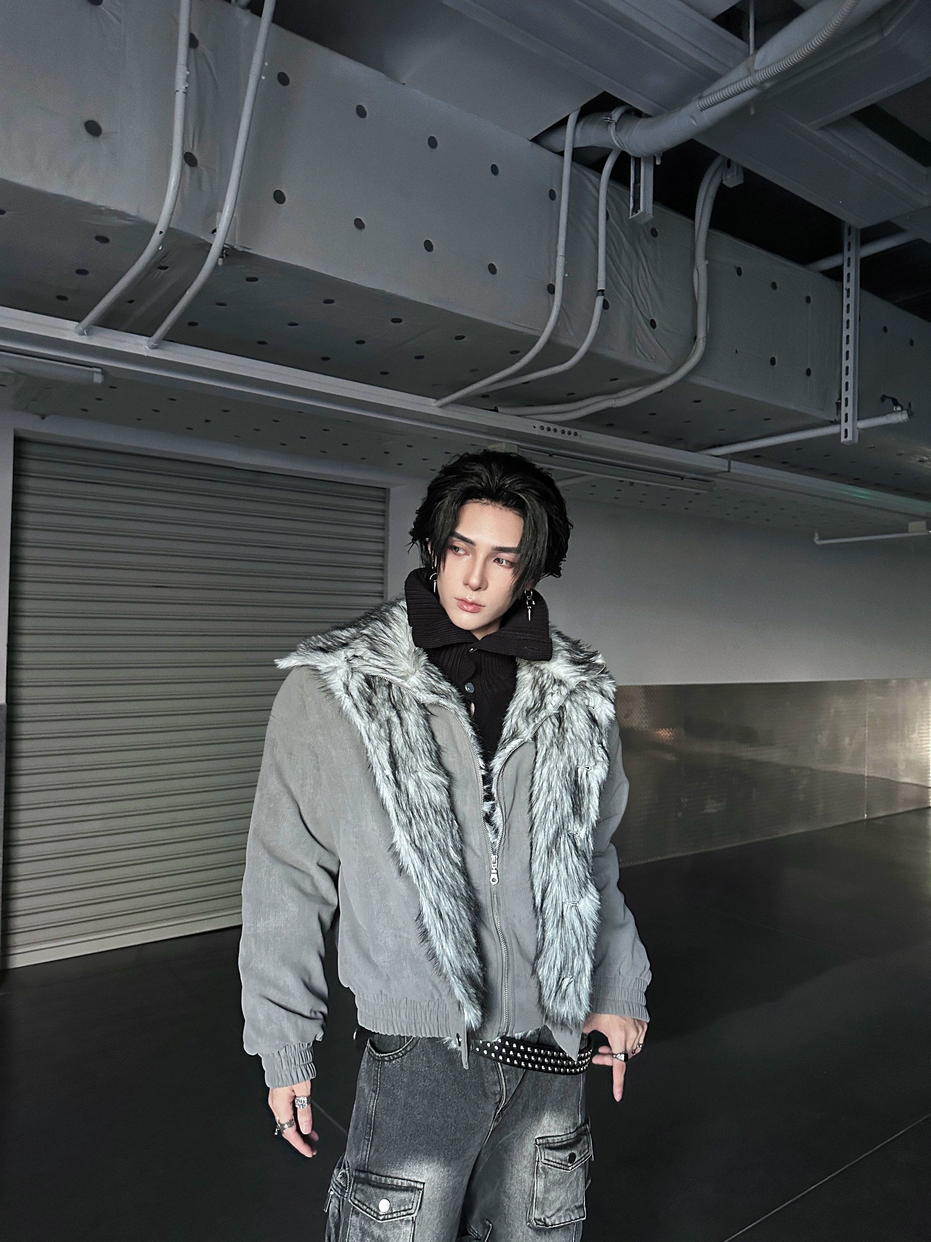 Frostbite V-Line Wolf-Fur Bomber Jacket