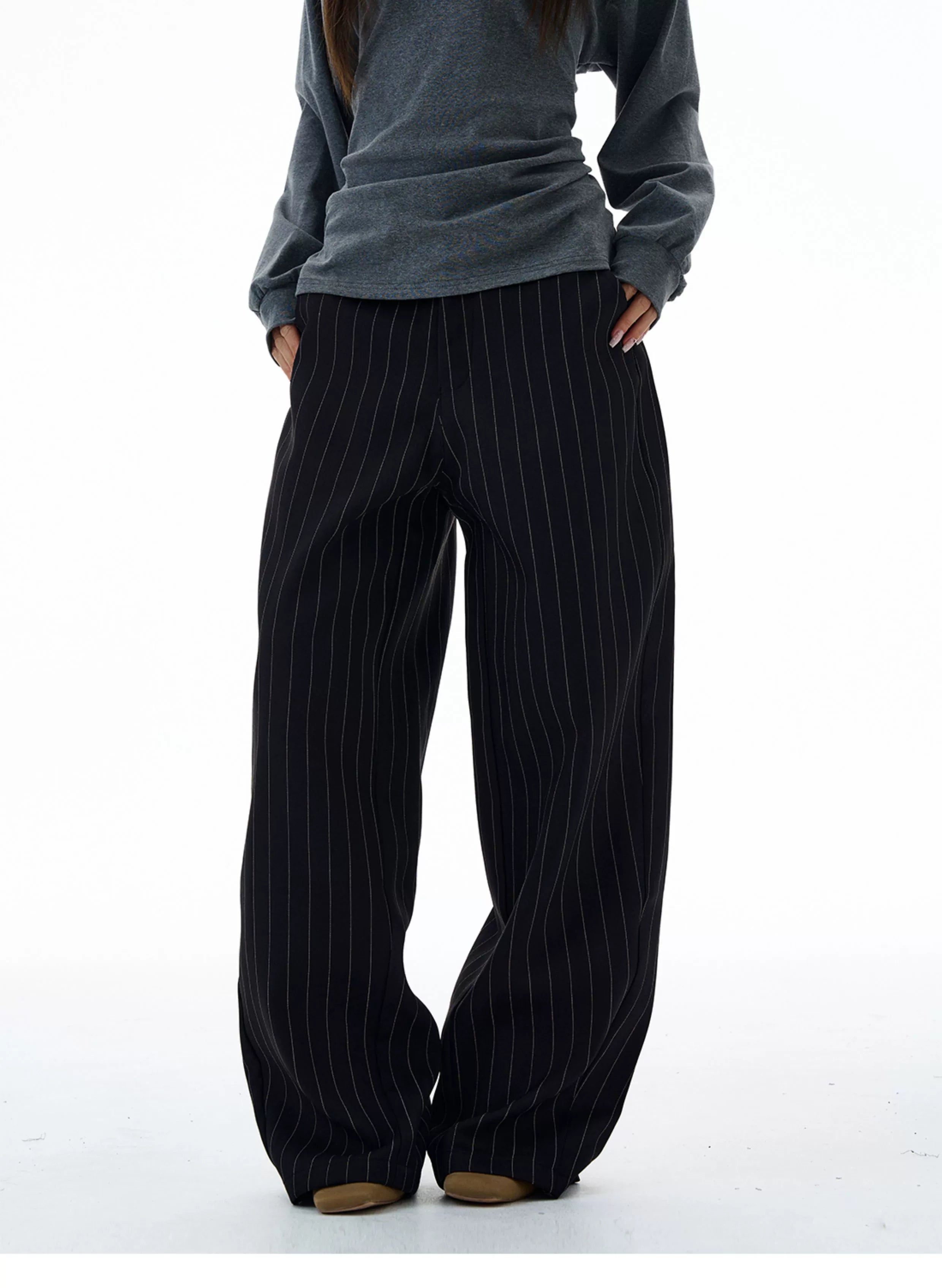 Chocolate Pinstripe Wide-Leg Trousers