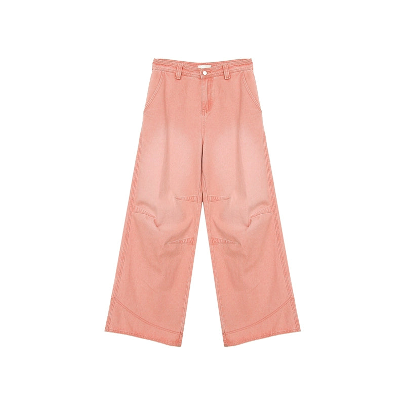 Wide-Leg Faded Distressed Jeans with Unique Seam Detailing