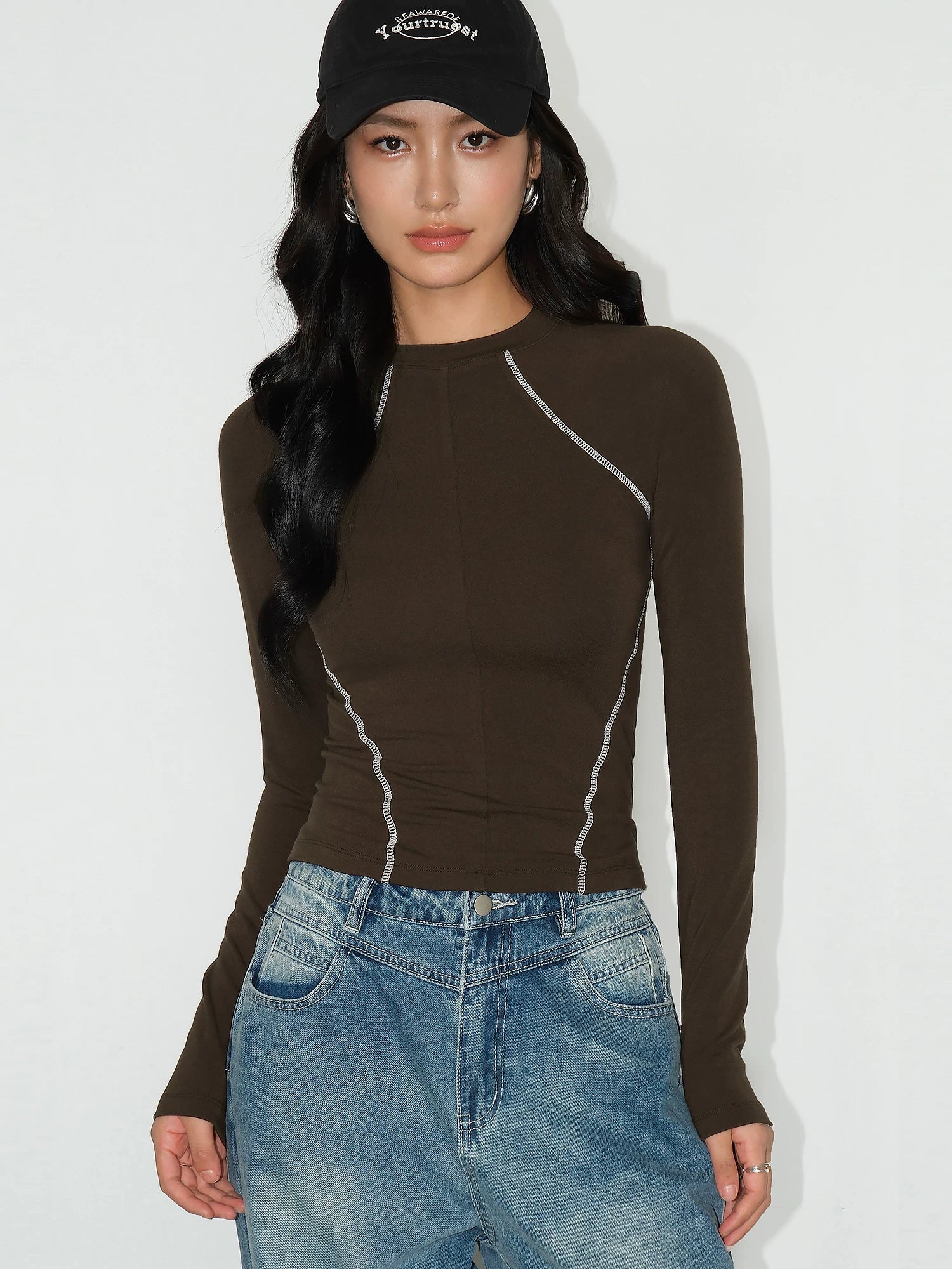 Trackline Contrast Stitch Long Sleeve Tee