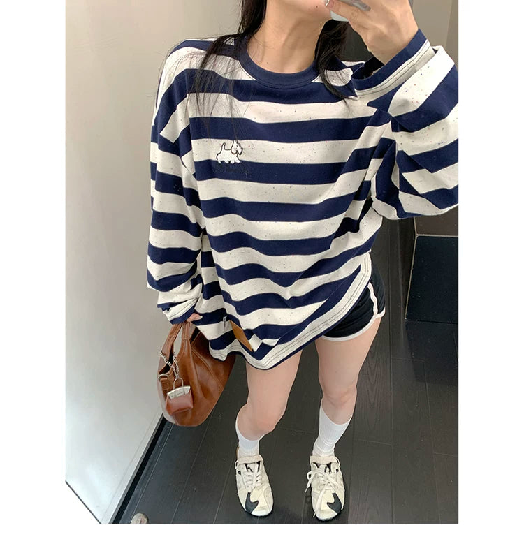 Navy Speckle Stripe Pup Tee