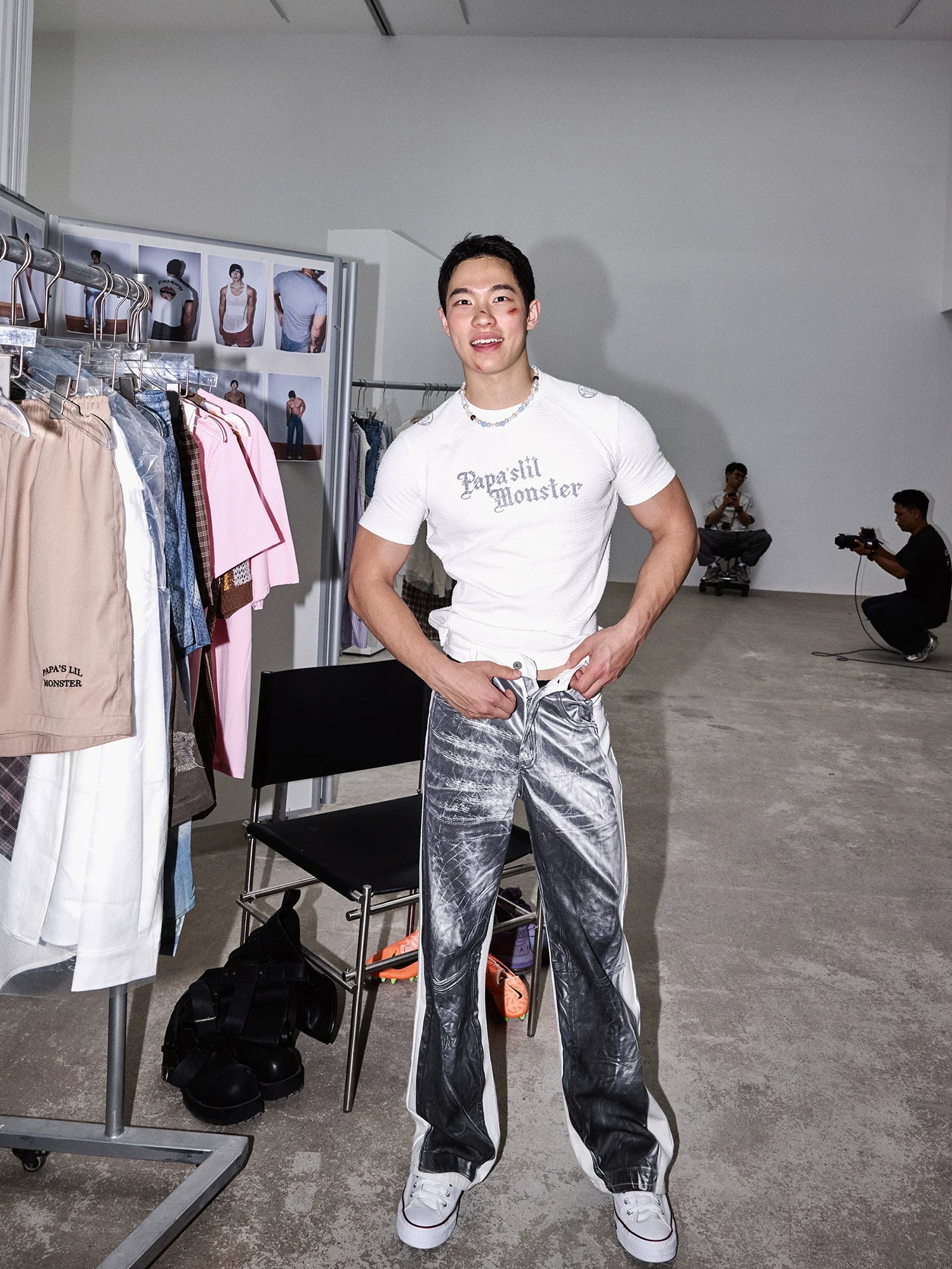 Monochrome Marble Contrast Panel Pants