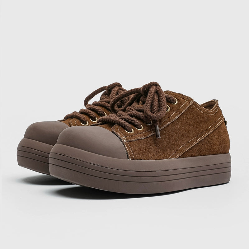 Chunky Suede Platform Sneakers with Rubber Toe Cap