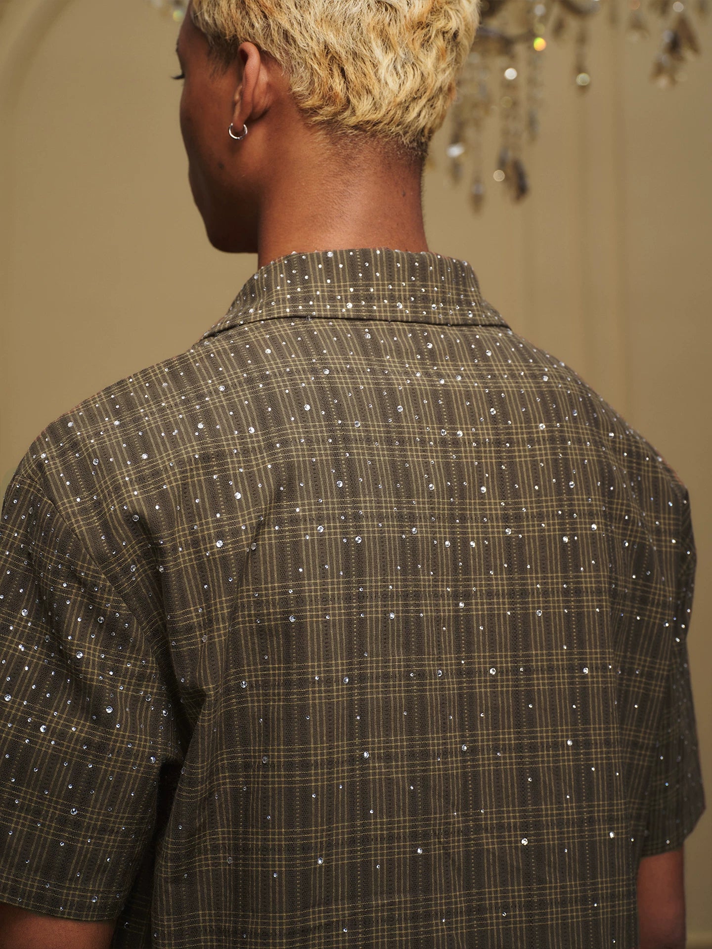 Embellished Plaid Camp Collar Shirt