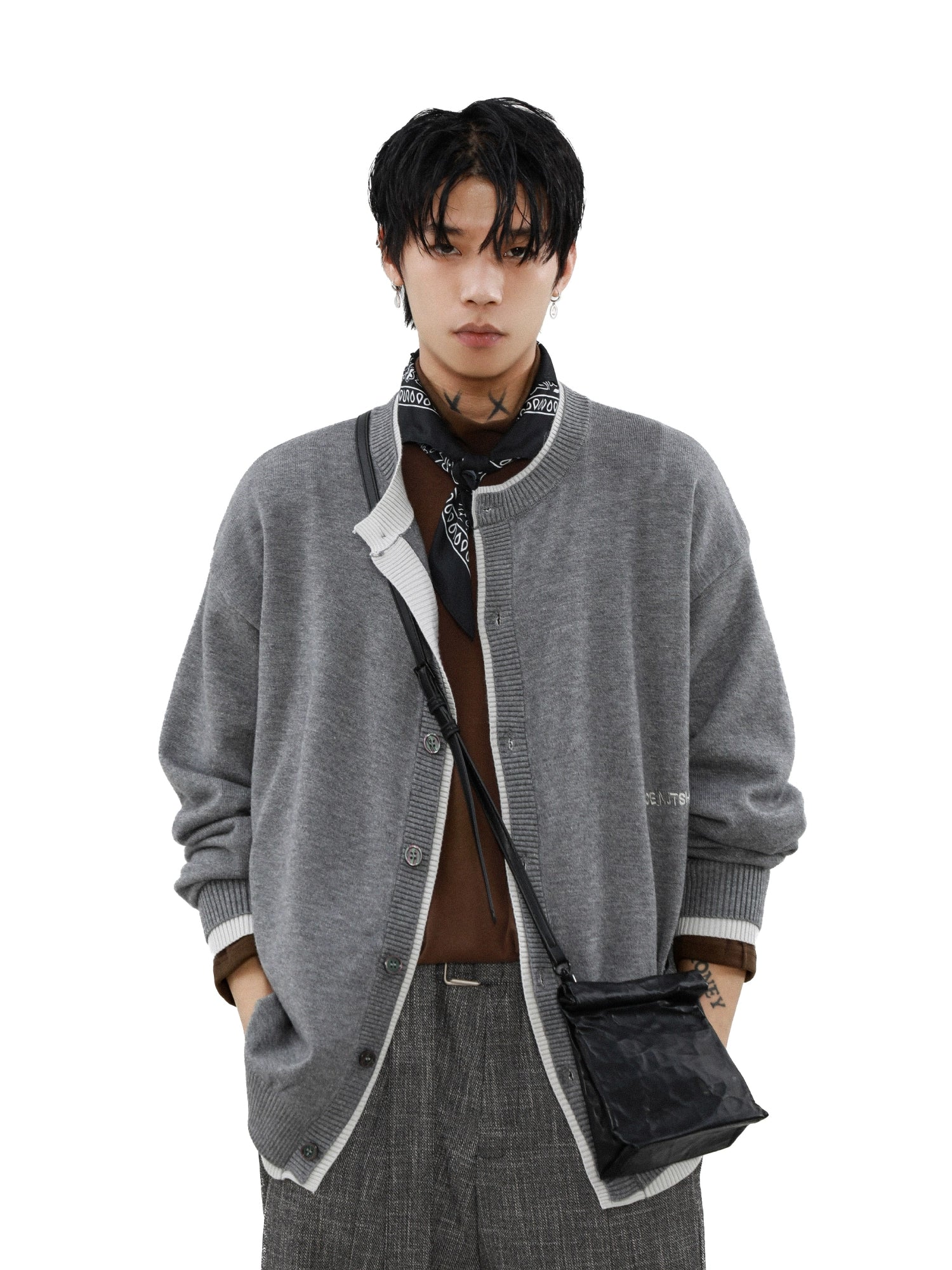 Ink Edge Contrast Knit Cardigan