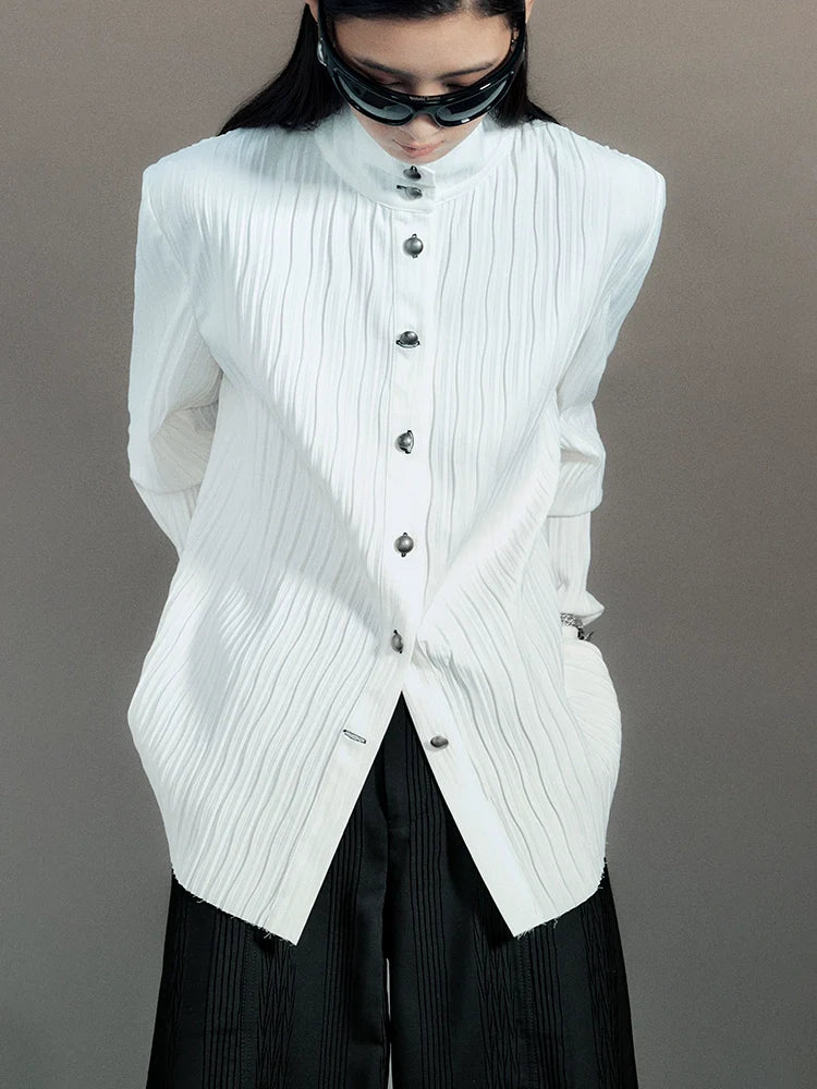 Pleated High Neck Shirt