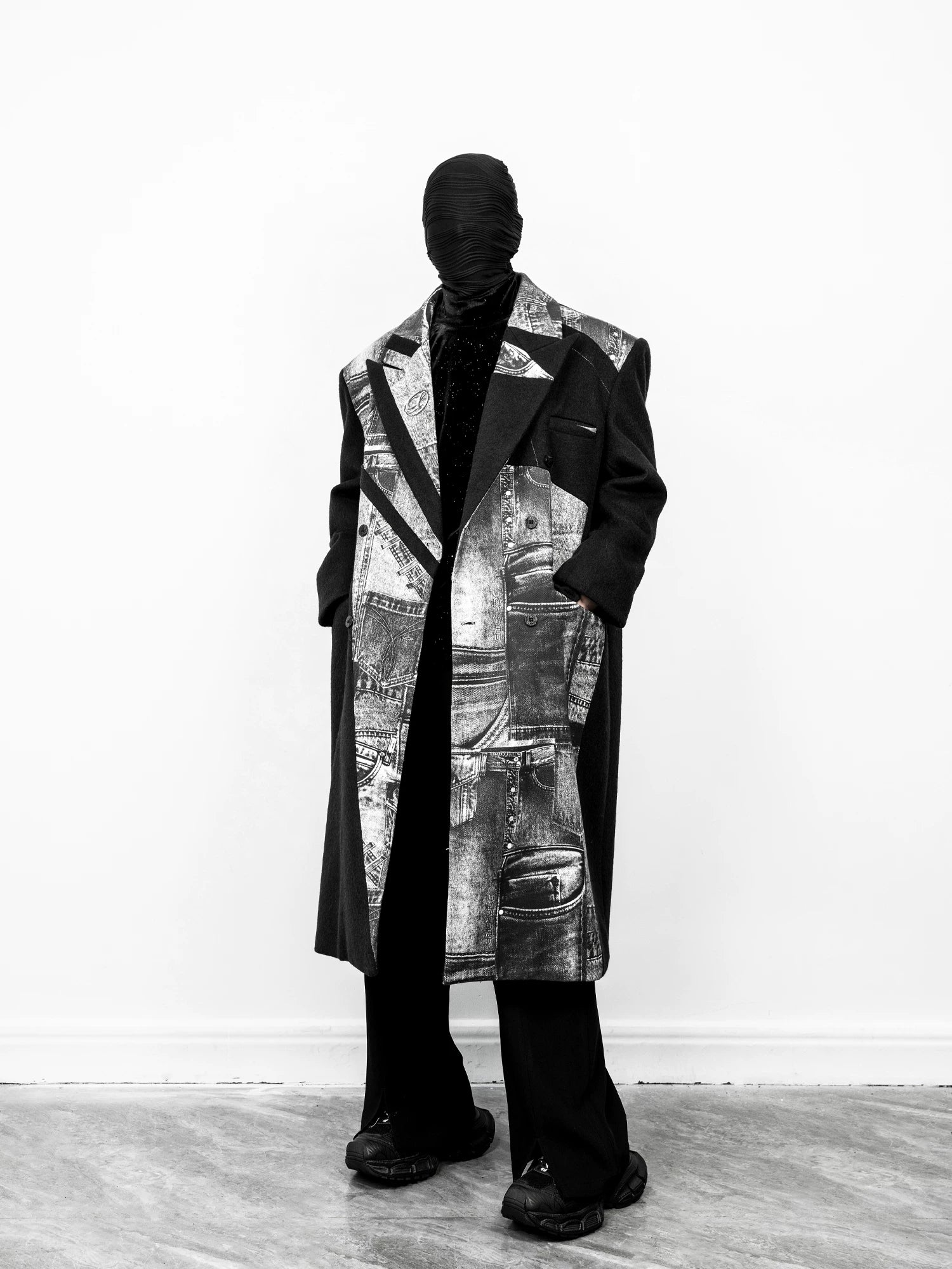 Monochrome Relic Spliced Denim Panel Overcoat