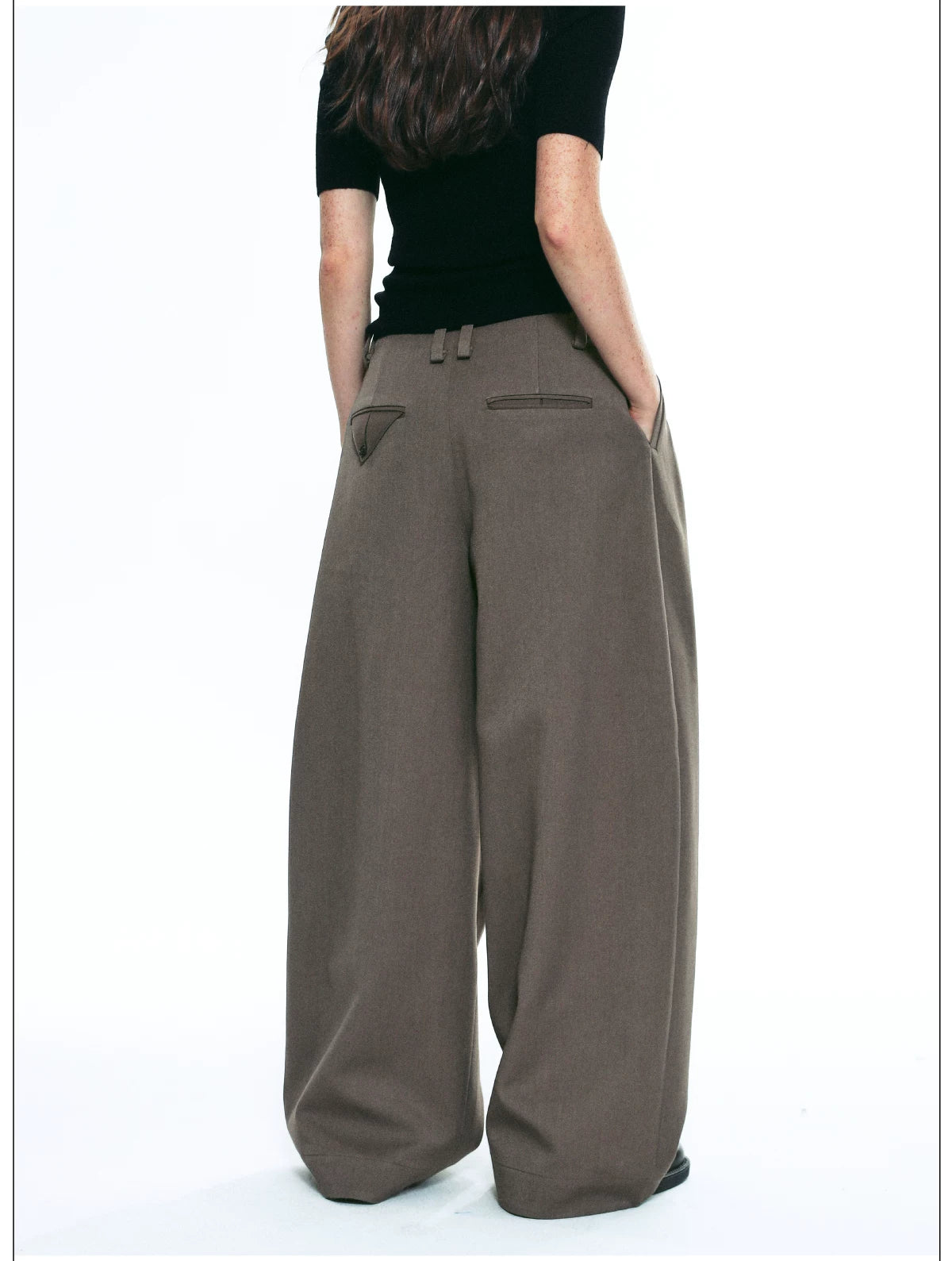 Exposed Button Pinstripe Wide Trousers