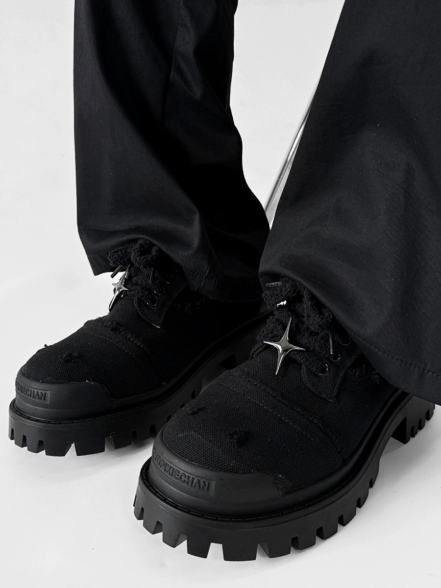 Chunky Black Canvas Platform Sneakers with Rugged Soles