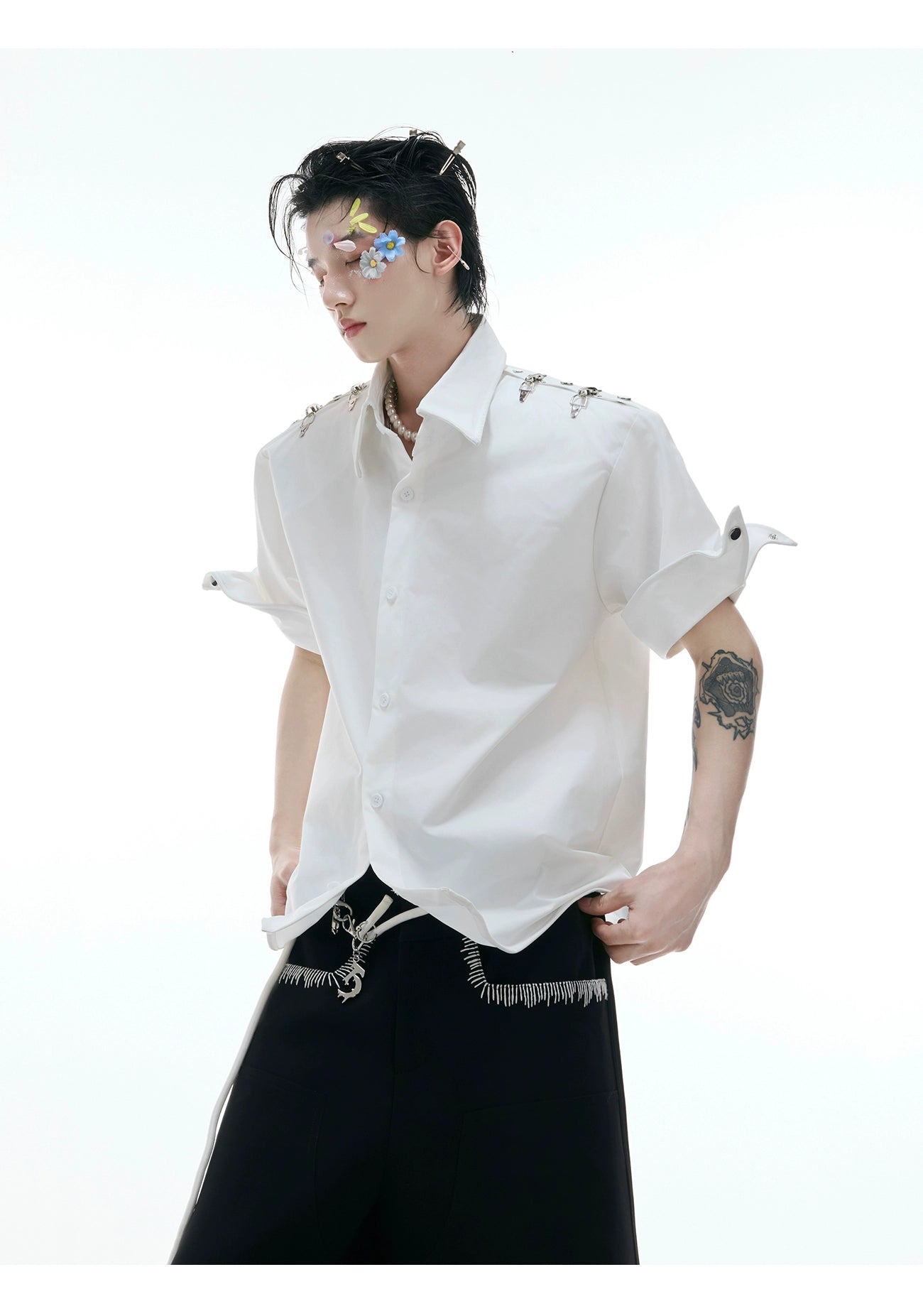 White Short Sleeve Button-Up Shirt