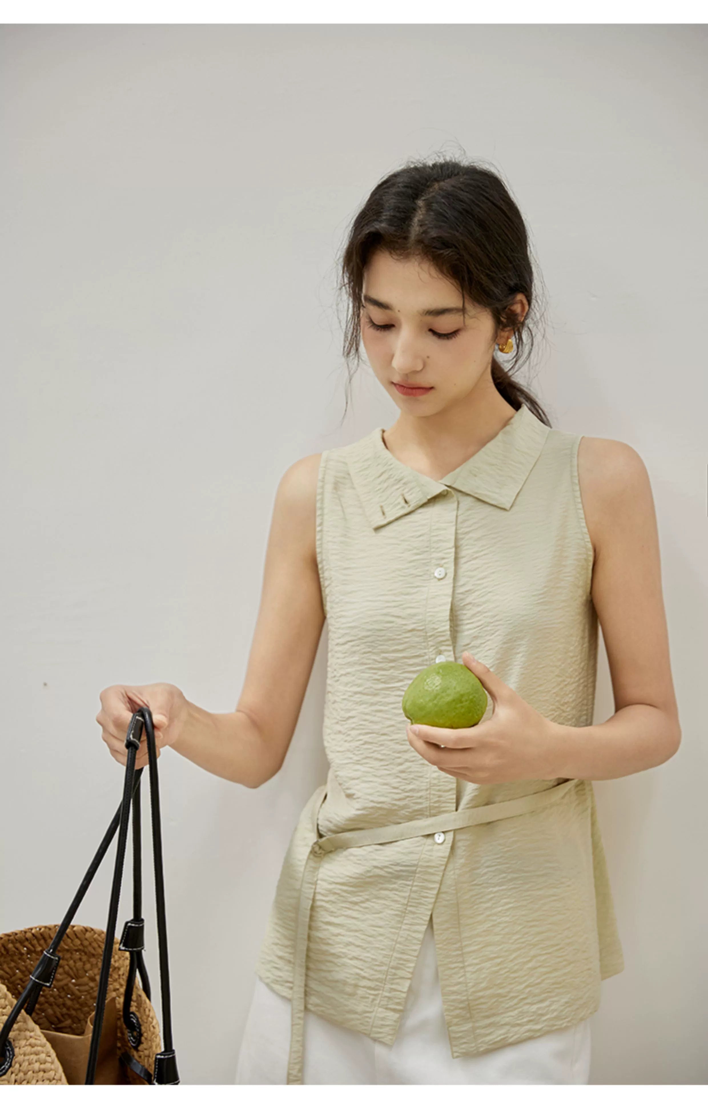 Sleeveless Light Pink Belted Top