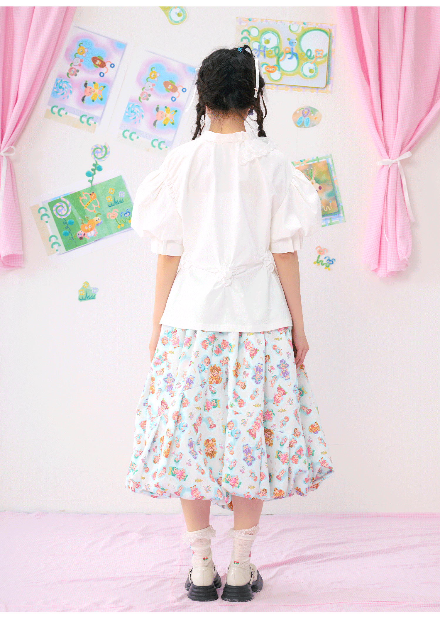 Blue and Pink Fairy Print Bubble Skirt