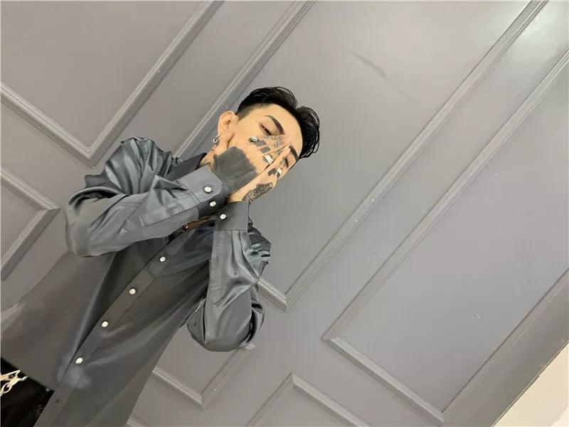 Noir Luxe Liquid Satin Button‑Up Shirt