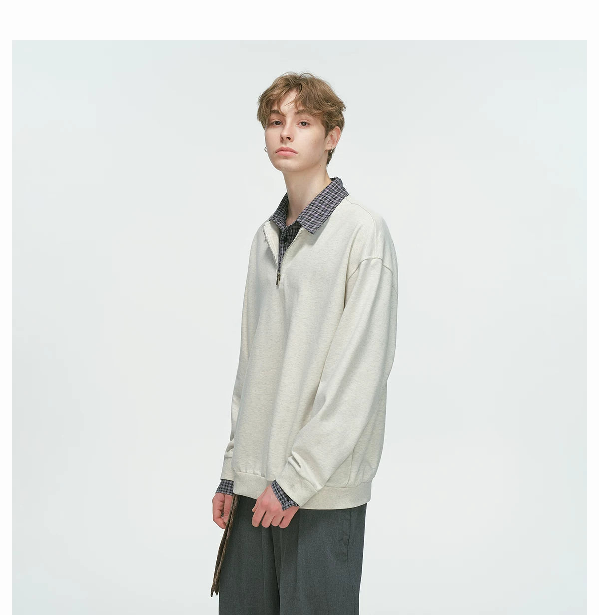 Layered Collar Half‑Zip Knit Pullover