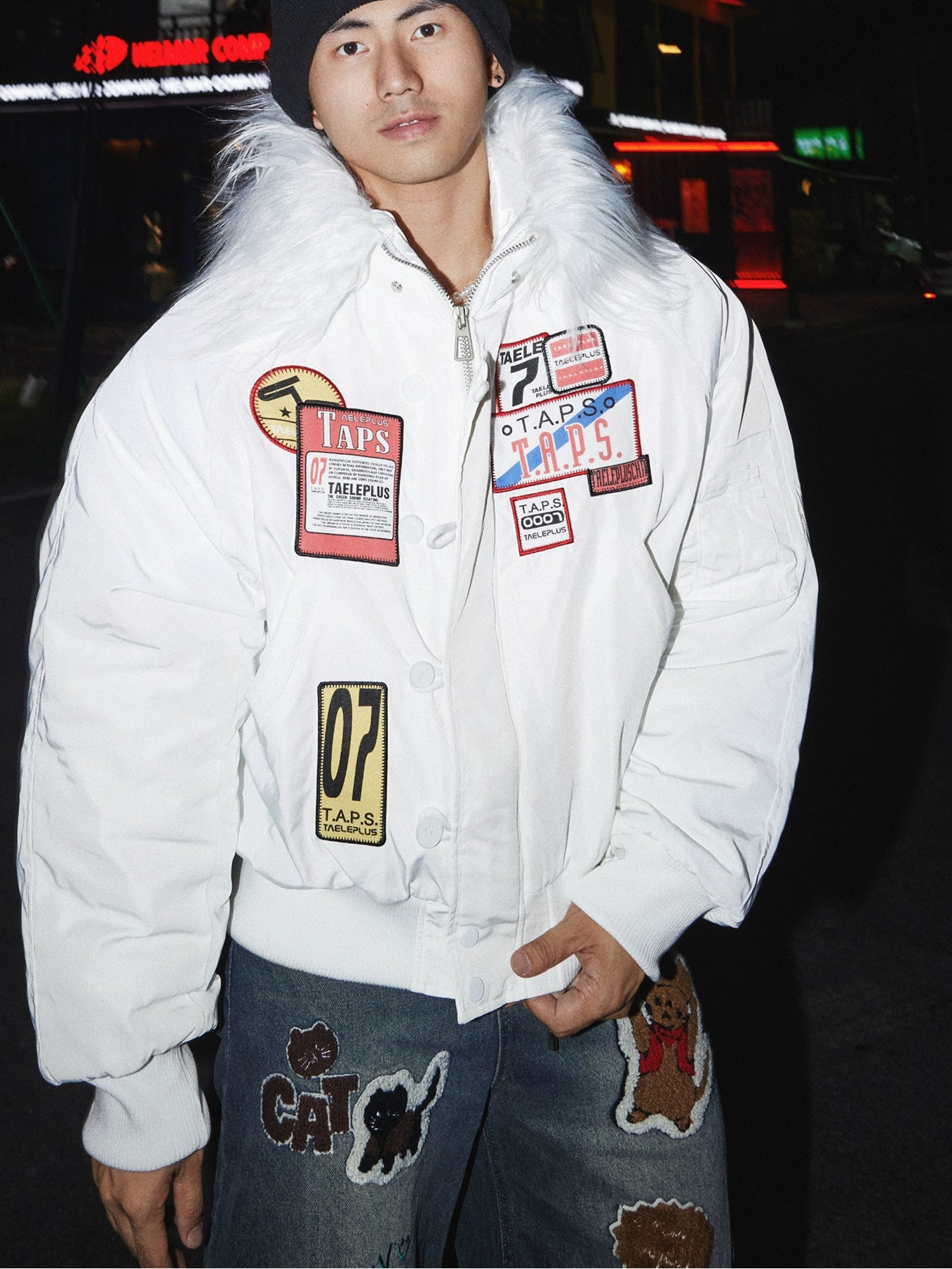 Arctic Badge Faux Fur Bomber Jacket