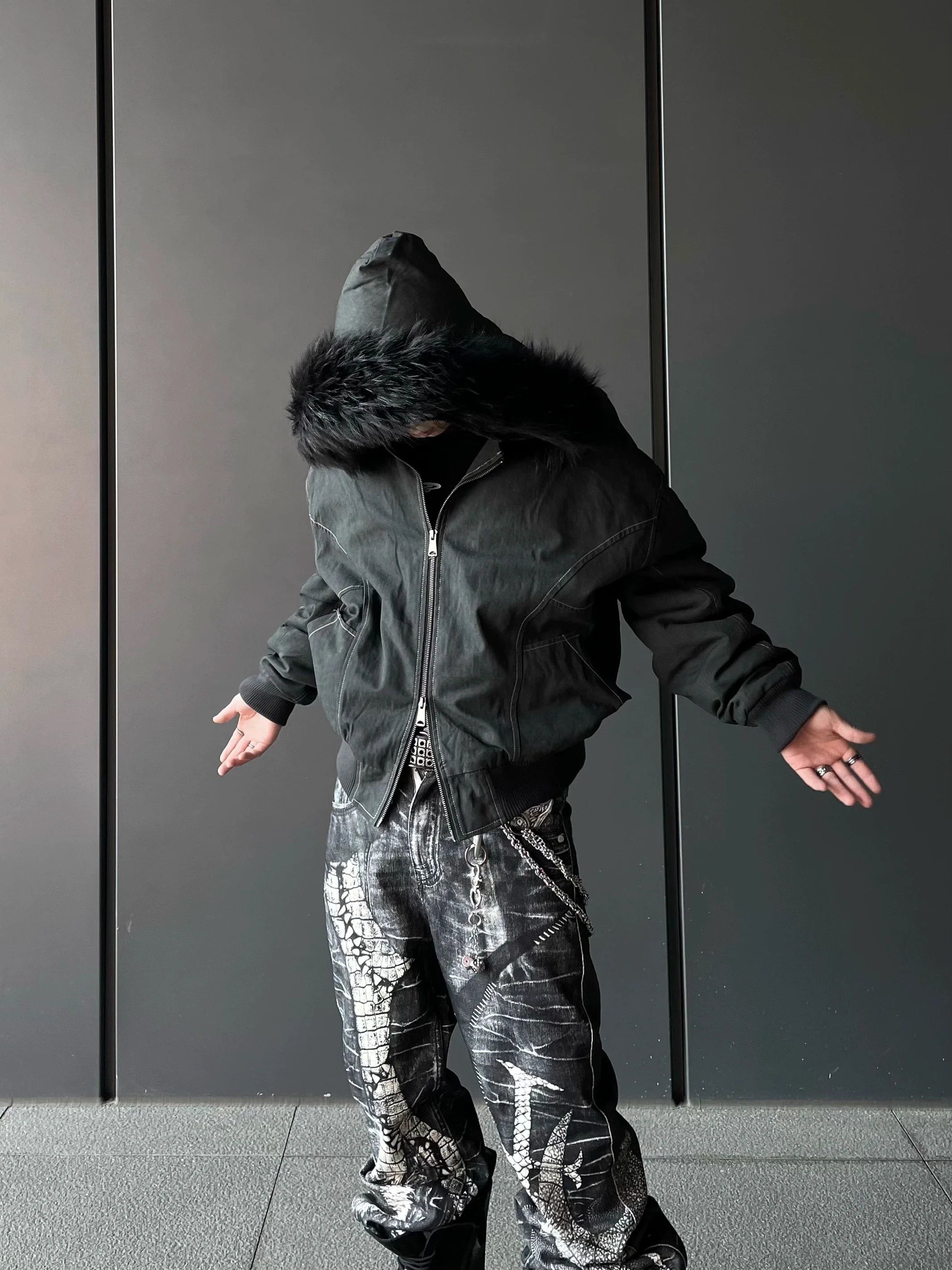 Nightfall Luxe Fur Hood Bomber Jacket