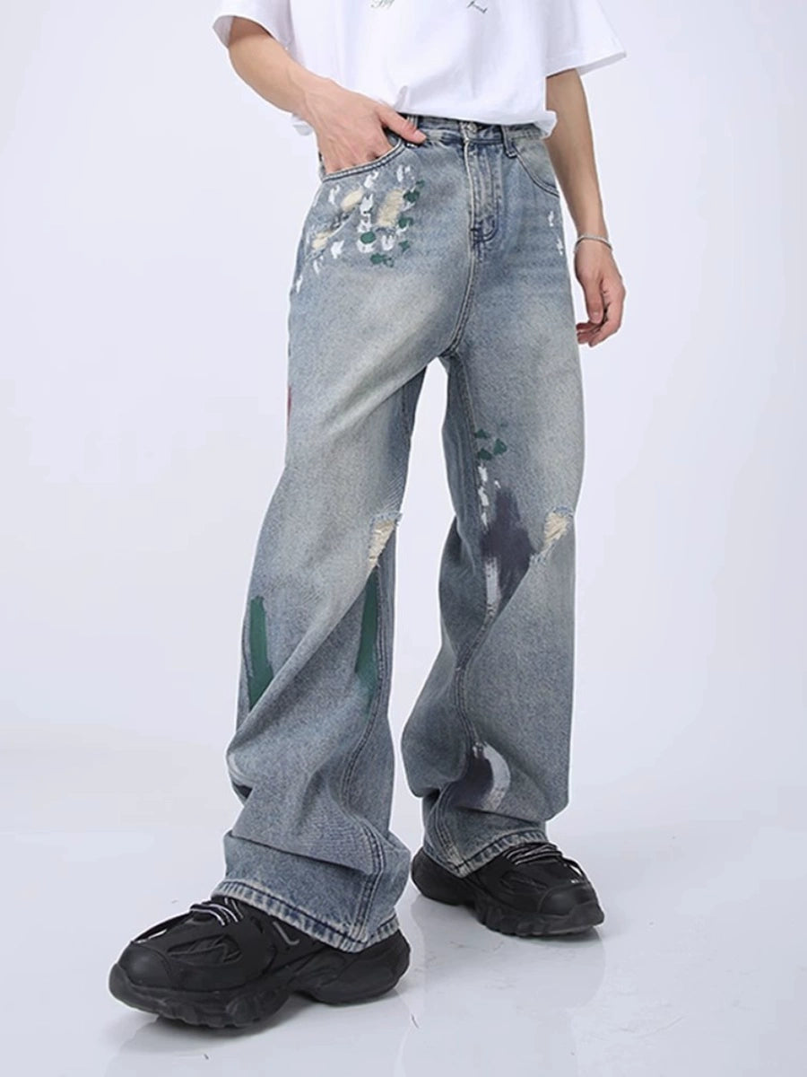 Voguo Relay Artfully Distressed Wide-Leg Jeans