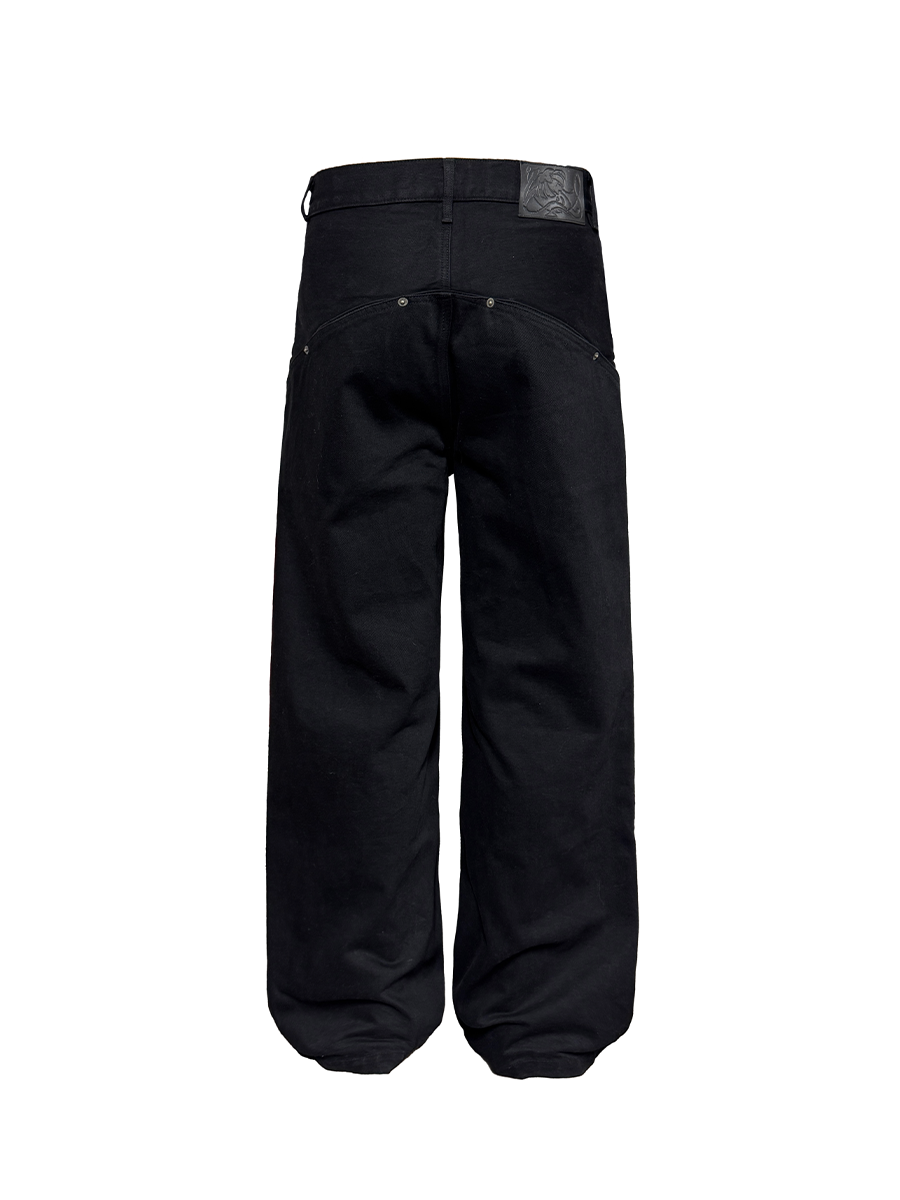 Black Minimalist Wide-Leg Denim Trousers
