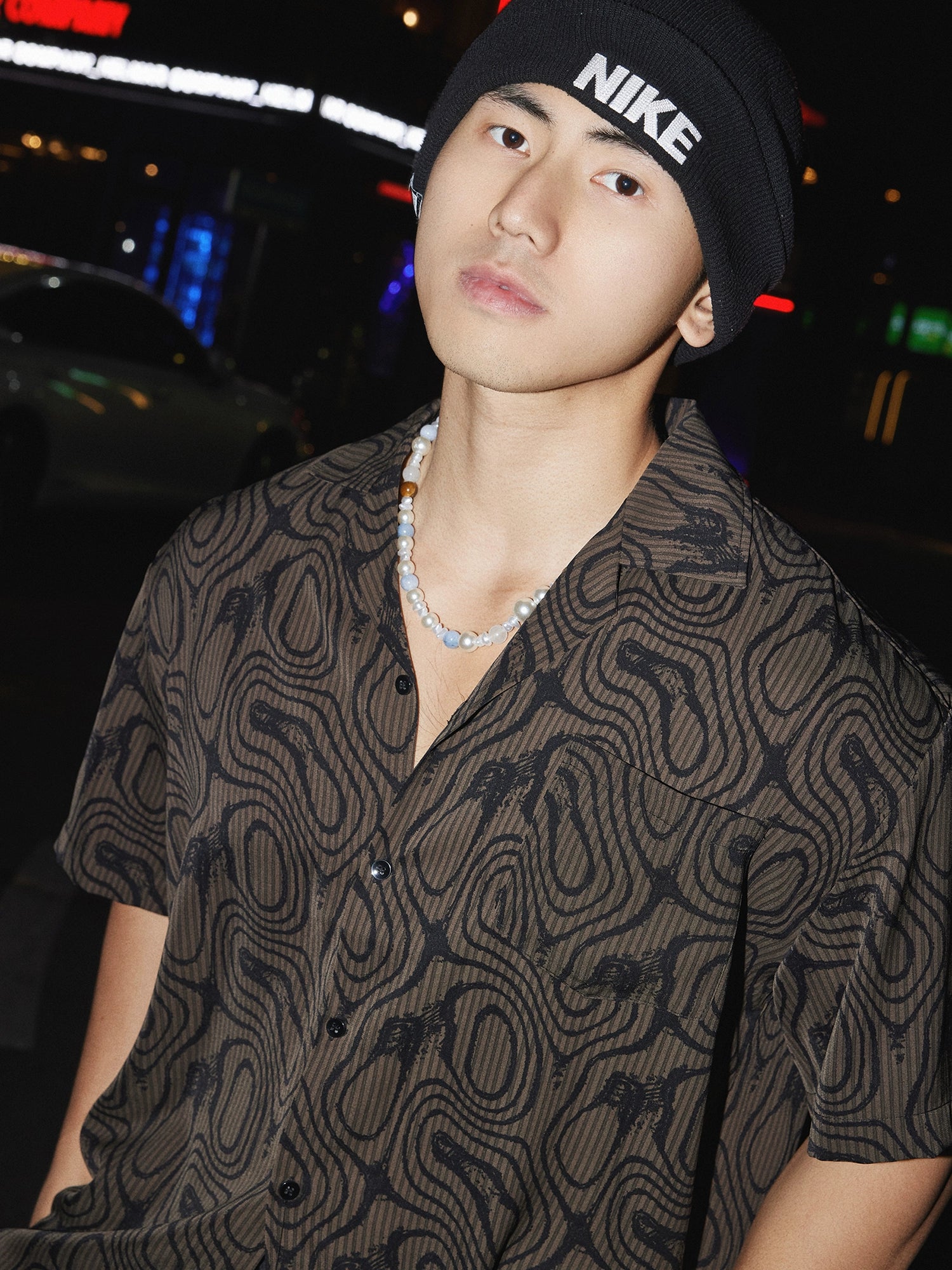 Black & Olive Abstract Pattern Short Sleeve Shirt