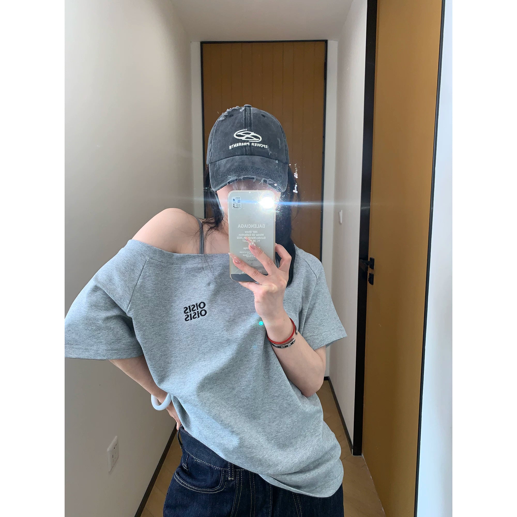 Ash Off-Shoulder Logo Tee