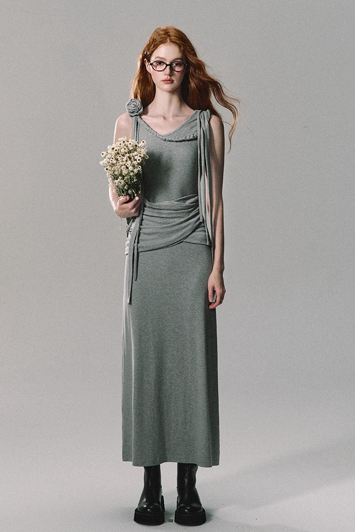 Ruched Grey Maxi Dress