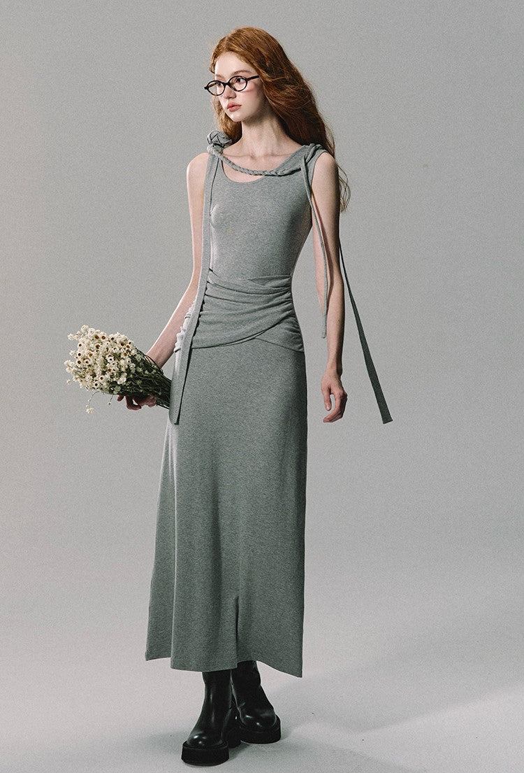 Ruched Grey Maxi Dress