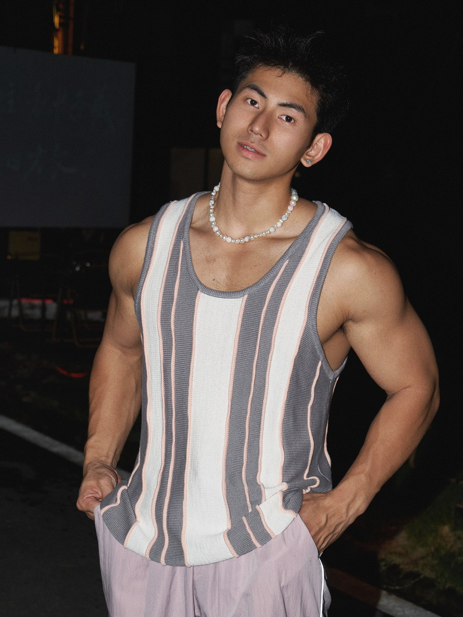 Vertical Striped Knit Tank Top