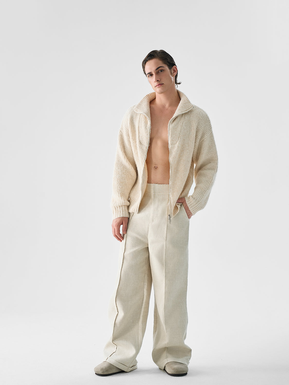 Turn-Down Cozy Zip Knit Sweater