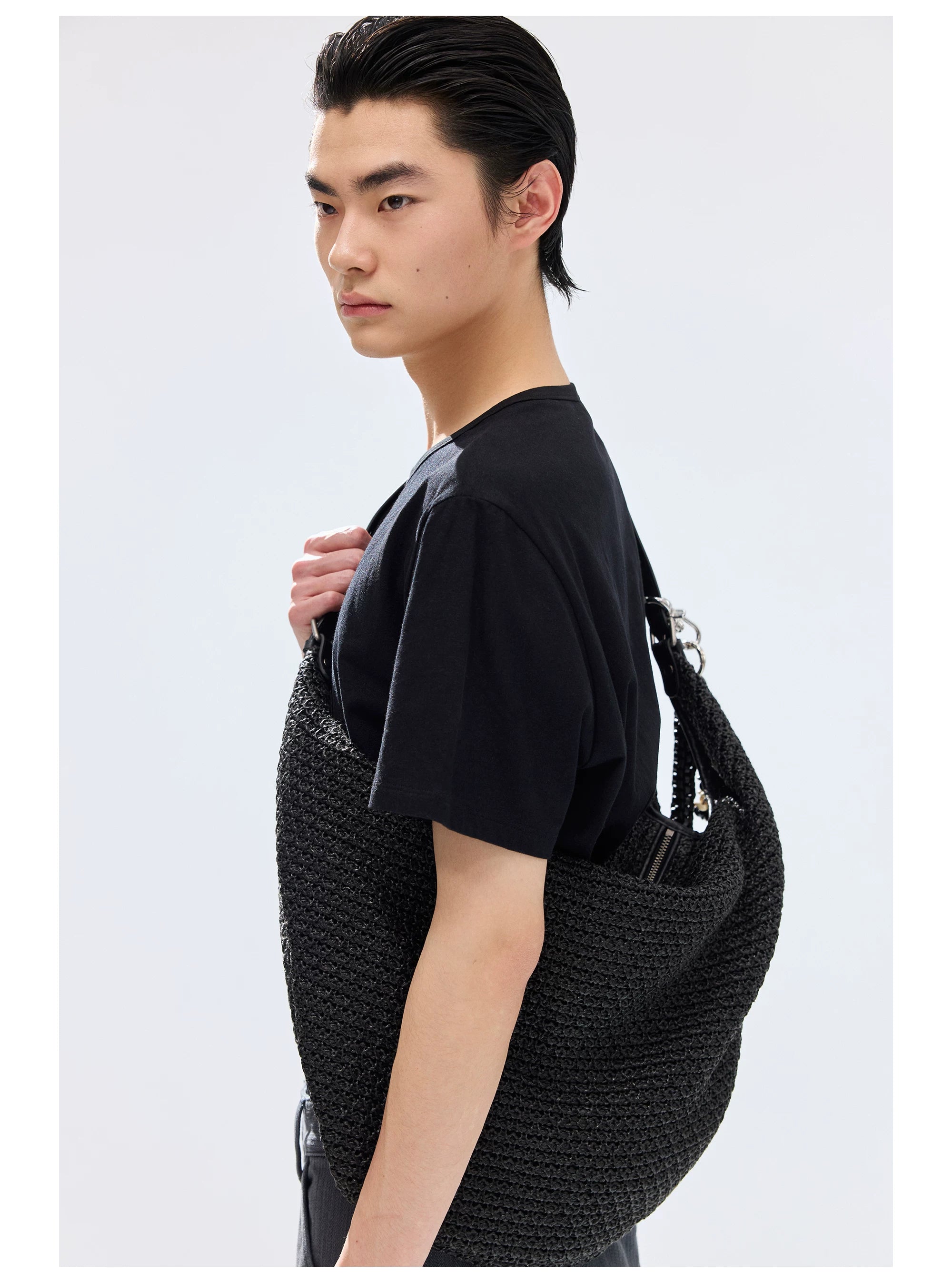 Black Slouchy Knit Shoulder Bag