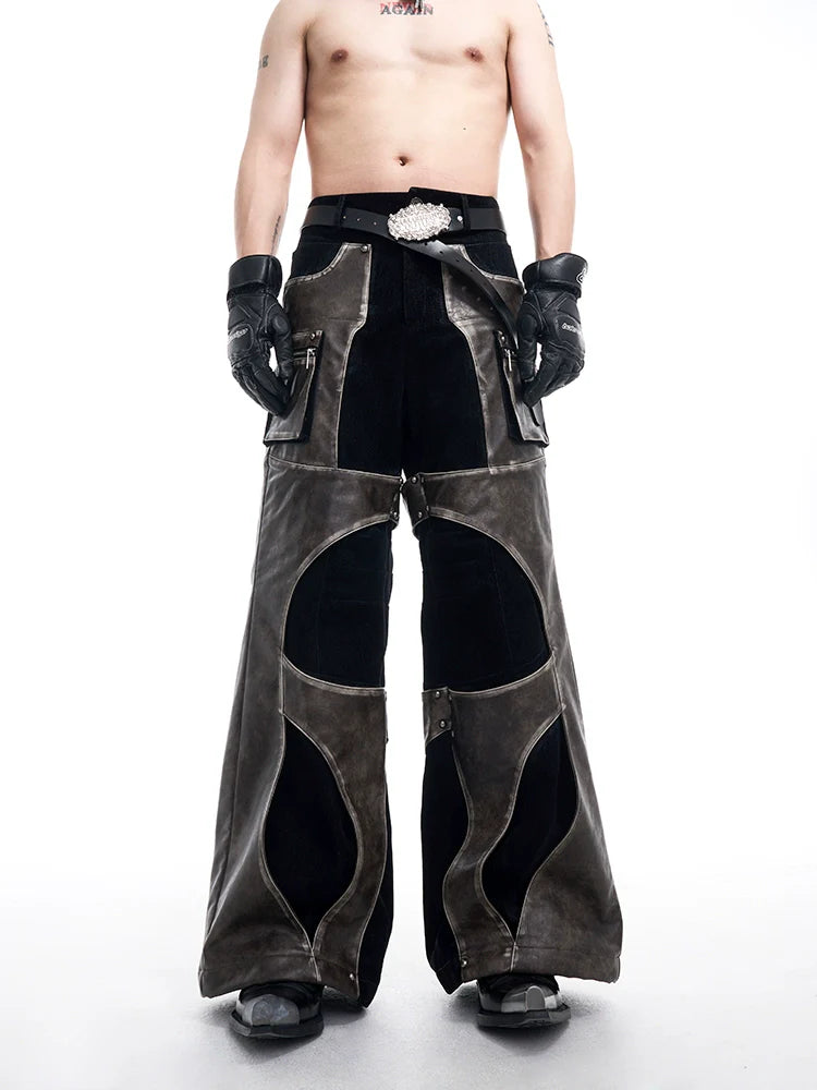 Wide-Leg Pants with Metallic Panel Details