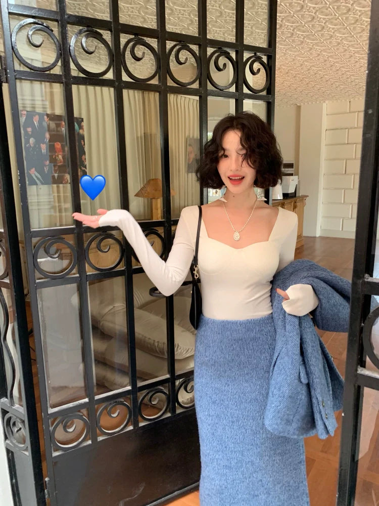 Sweetheart Neck Long Sleeve Top