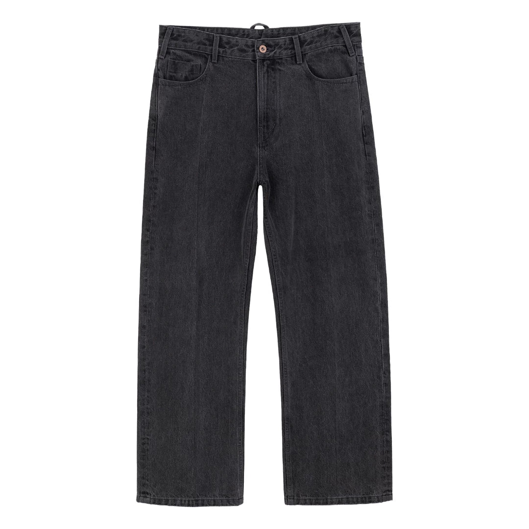 Gray Straight-Leg Washed Jeans