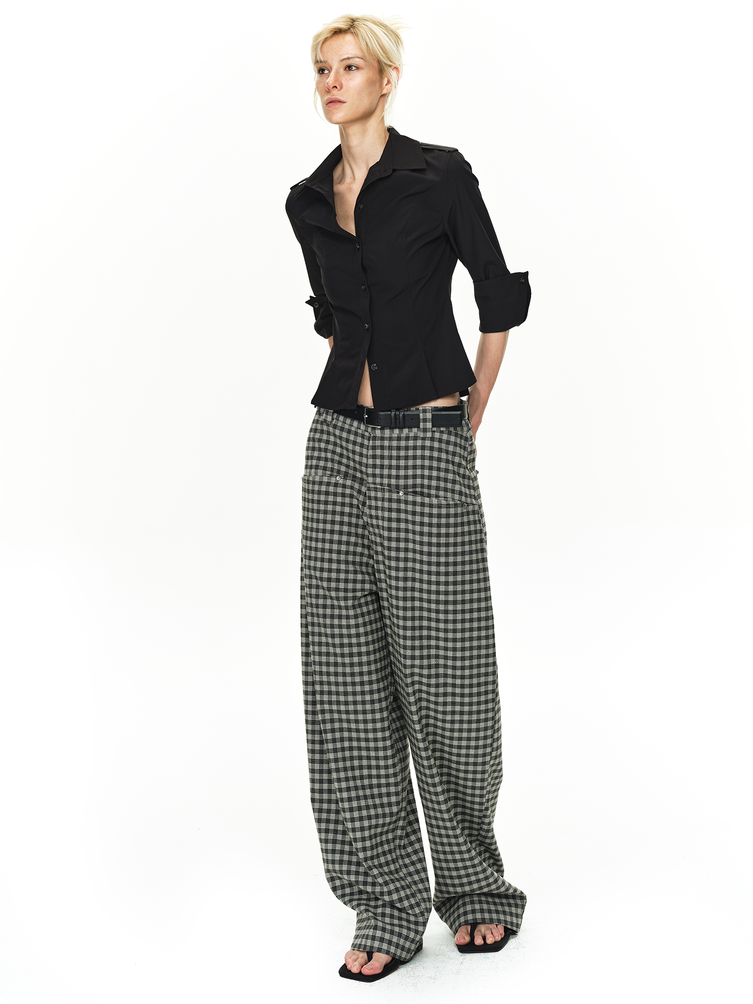 Grey and Black Checkered Loose Casual Pants