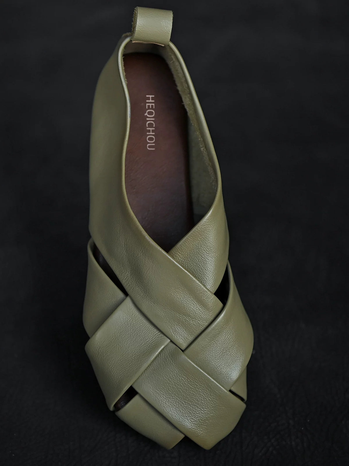 Olive Woven Cutout Ballet Flats